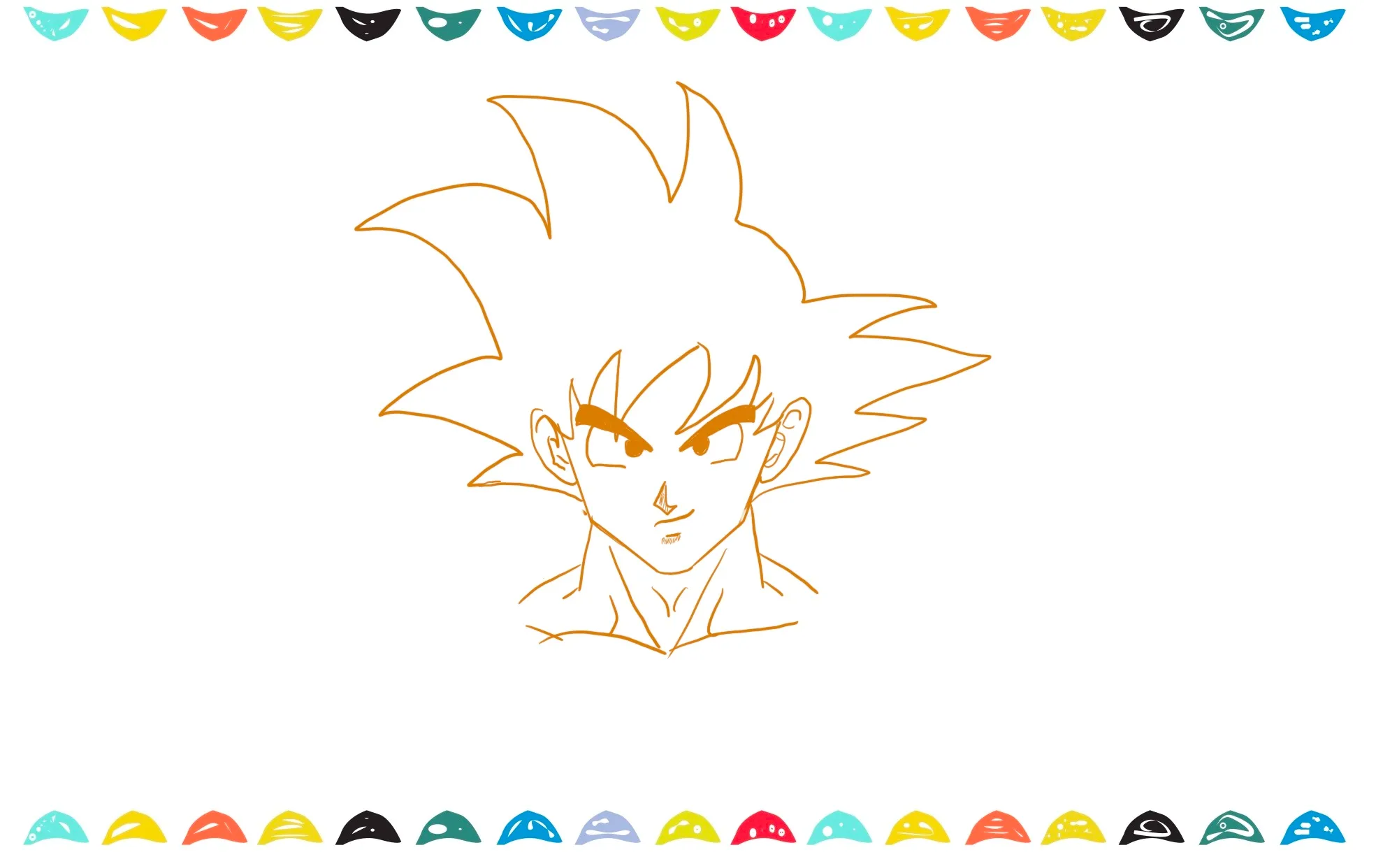 Draw a broad neck and shoulders using curved lines to show muscles for a Goku character illustration step 9