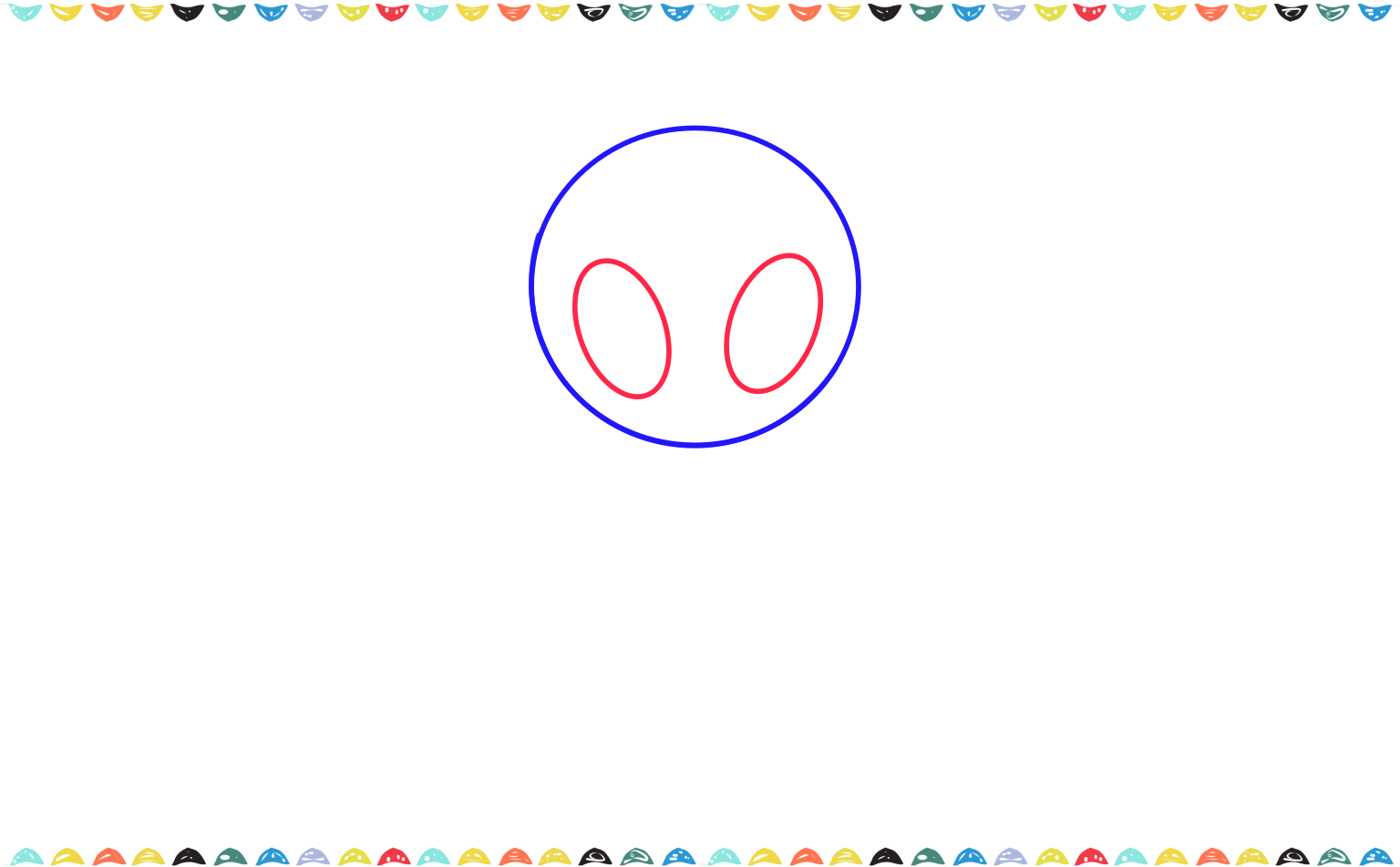 Sketch two large, connected oval shapes side by side for Sonic's eyes step 2