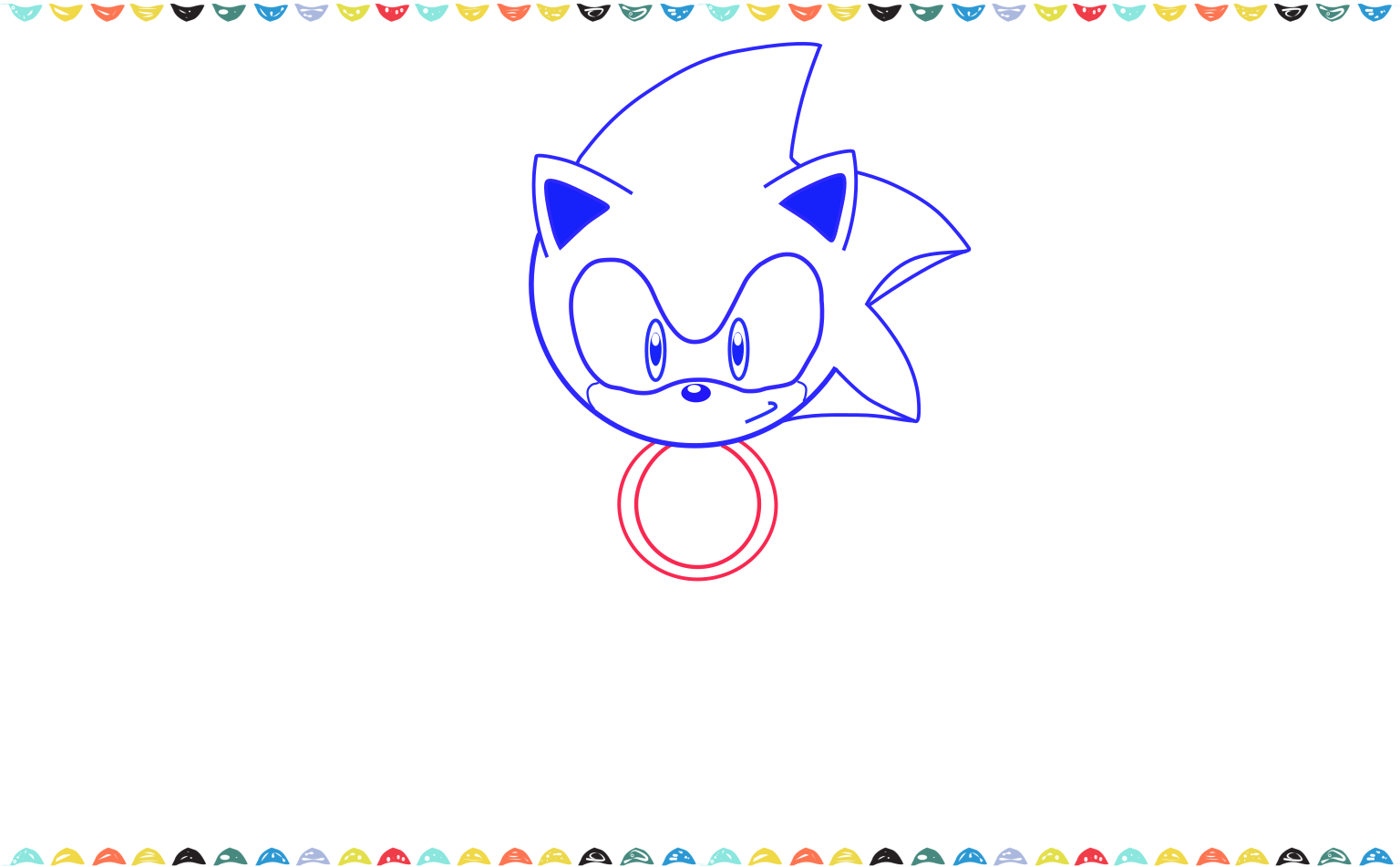 Sketch a small oval shape below the large head circle to form the body for Sonic the Hedgehog step 8