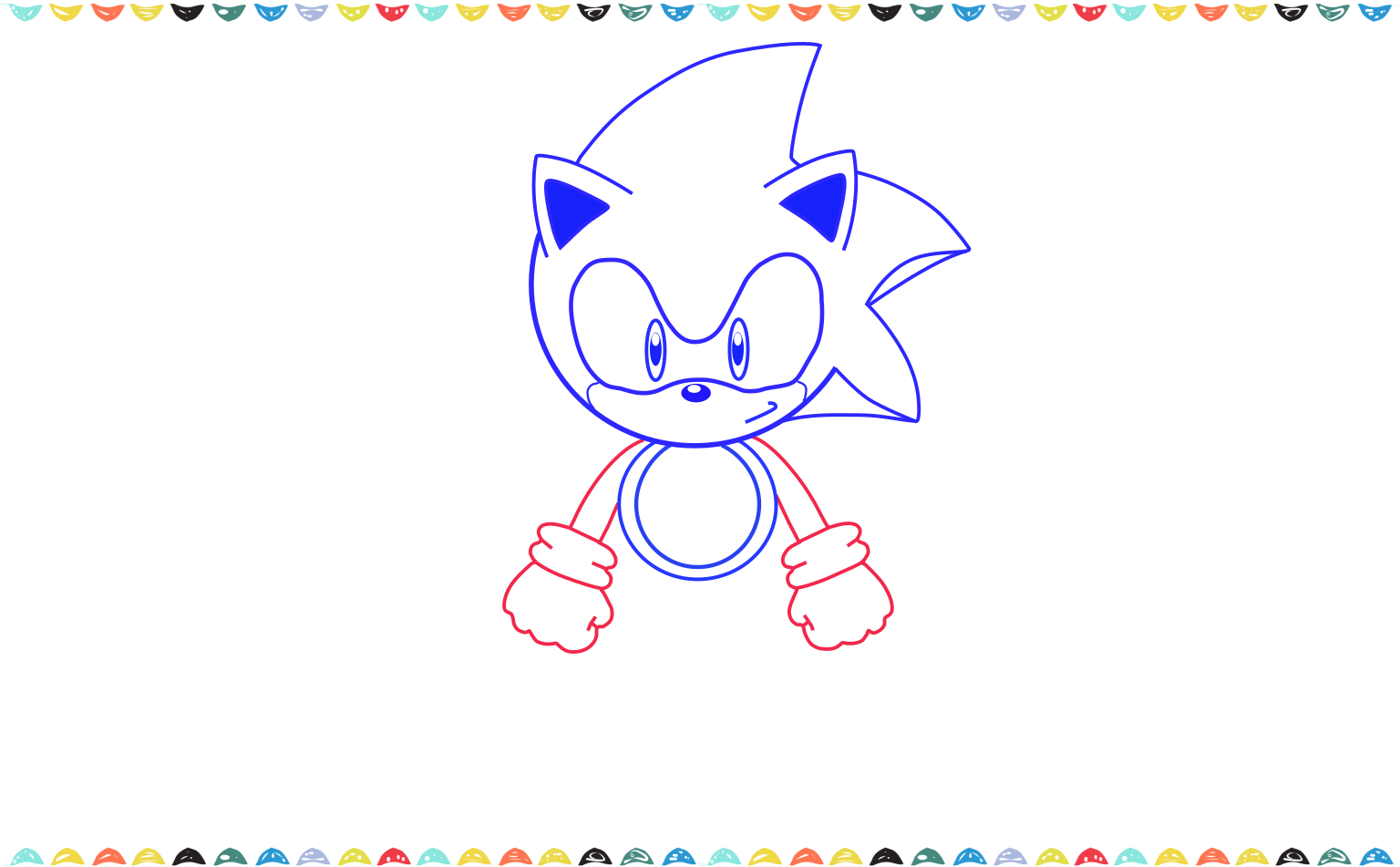 Sketch two thin lines for the arms coming from Sonic's body step 9