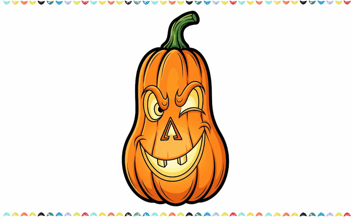 winking pumpkin drawing with one eye closed and big glowing grin β funny pumpkin drawing idea 10