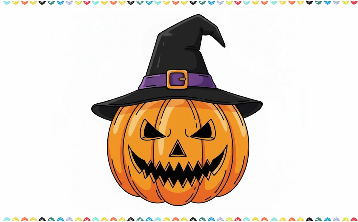pumpkin drawing with witch hat and buckle - halloween pumpkin drawing idea 4