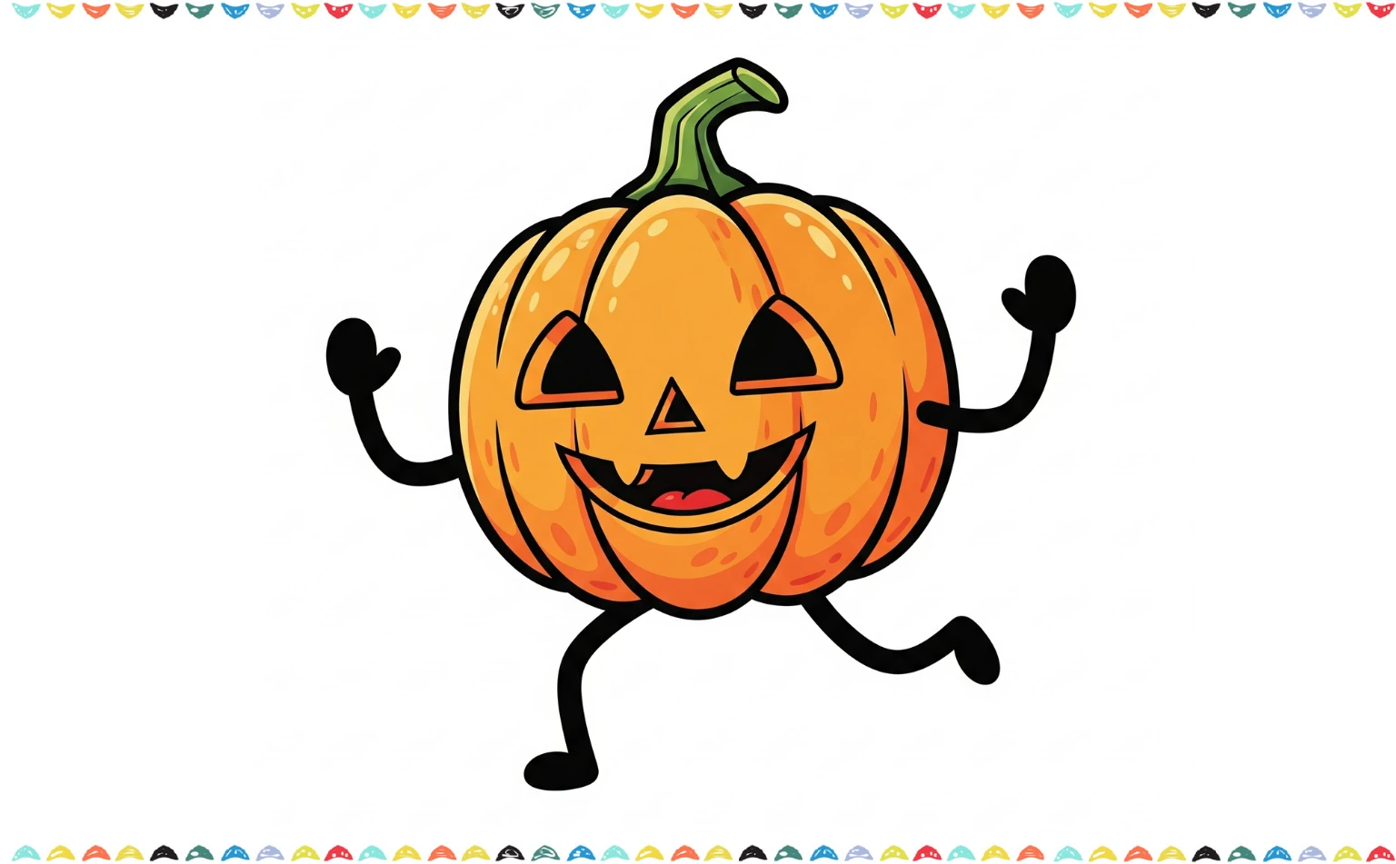 cartoon pumpkin drawing with arms and legs running - fun pumpkin drawing idea 7