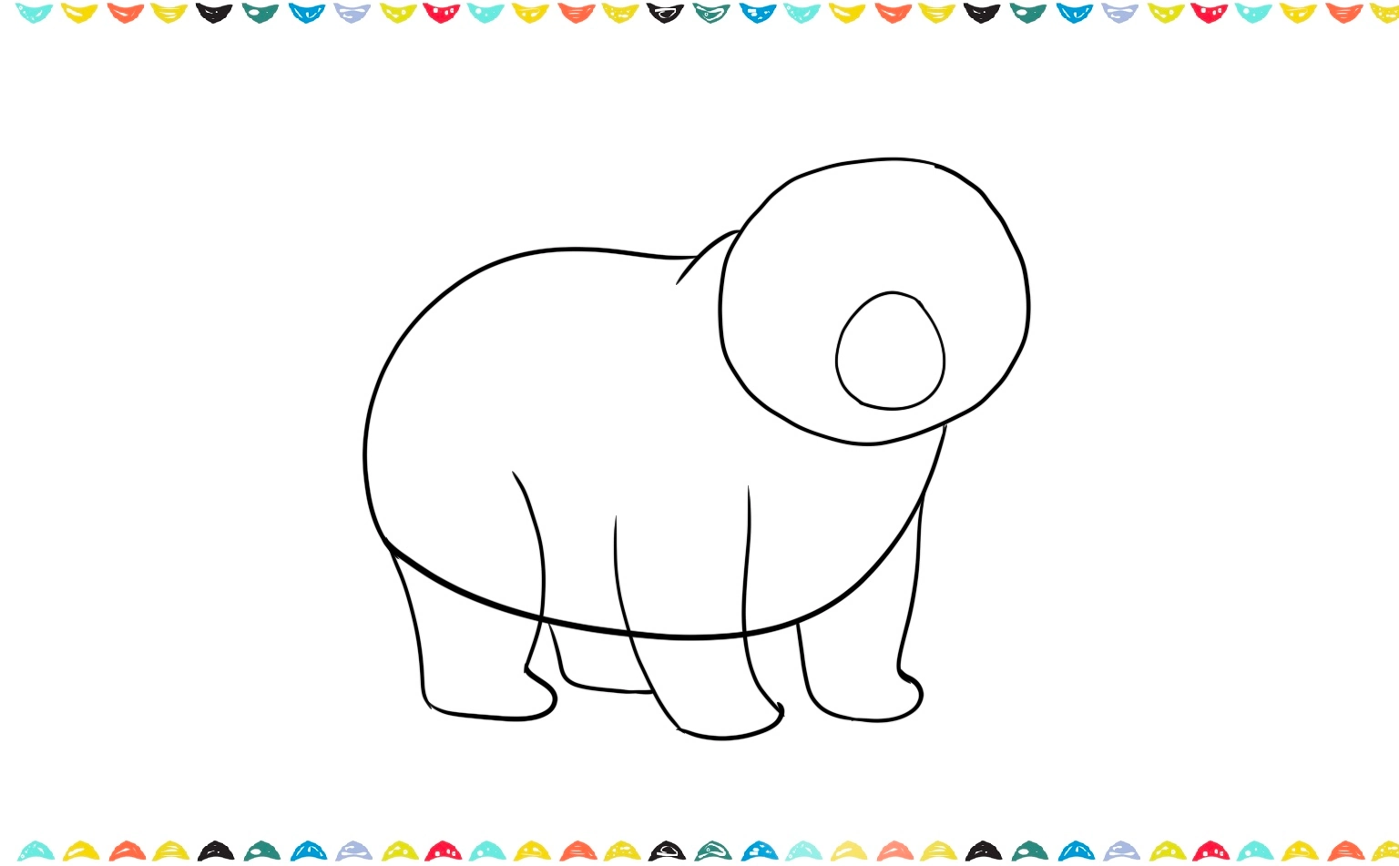 Sketch bear's four rounded legs with wide, oval-shaped paws and small curved lines for claws step 4