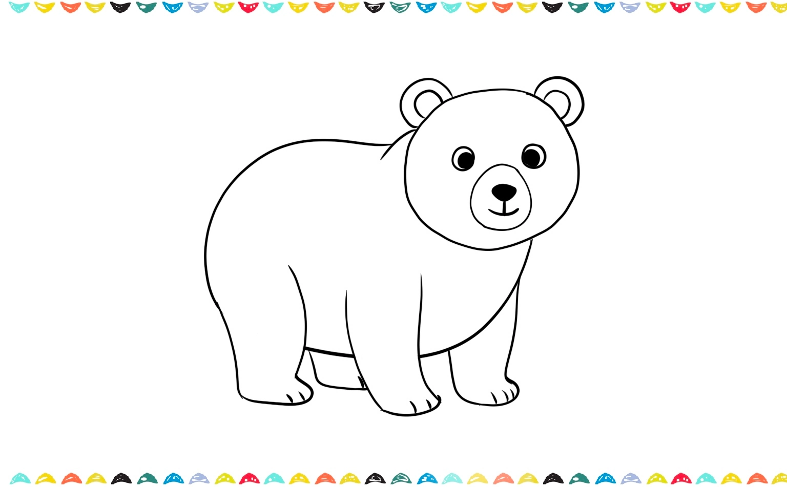 sketch bear head with two small circles drawn for eyes and an oval for the nose with a simple smile below step 6