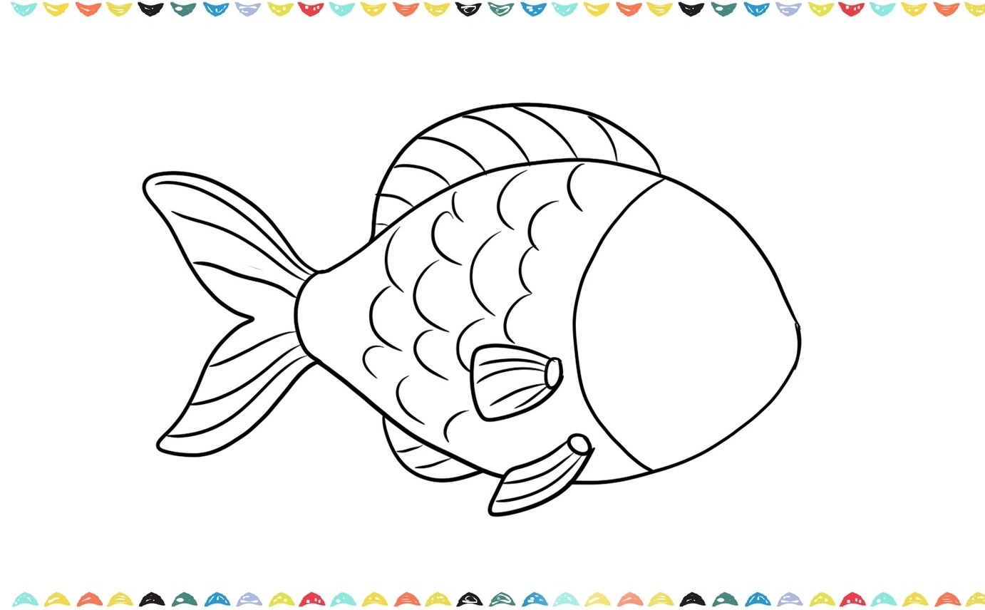 Add small curved lines along the body to represent scales of fish drawing step 6