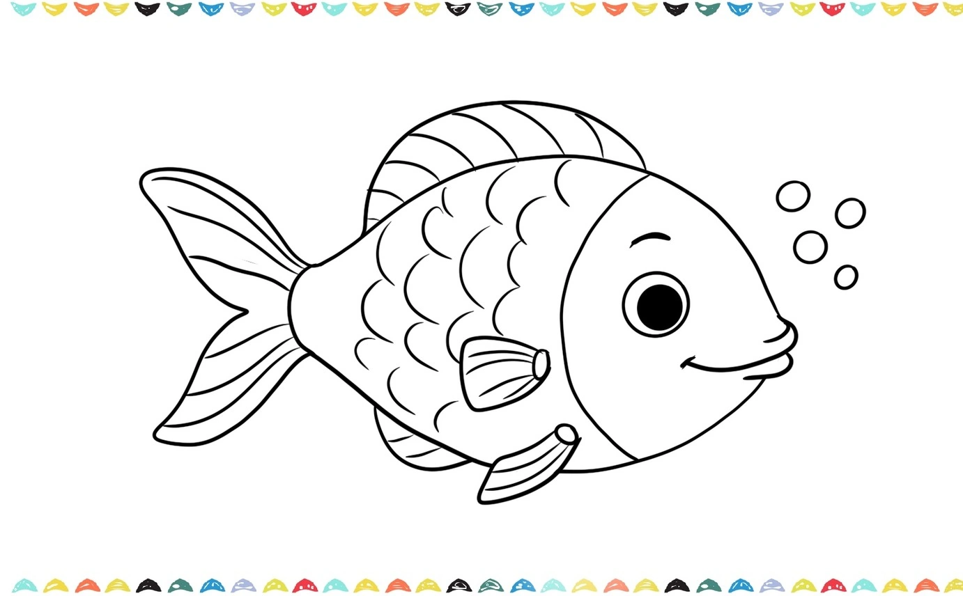 outline th fish drawing with a black pen and add small circles around the mouth for air bubbles step 9