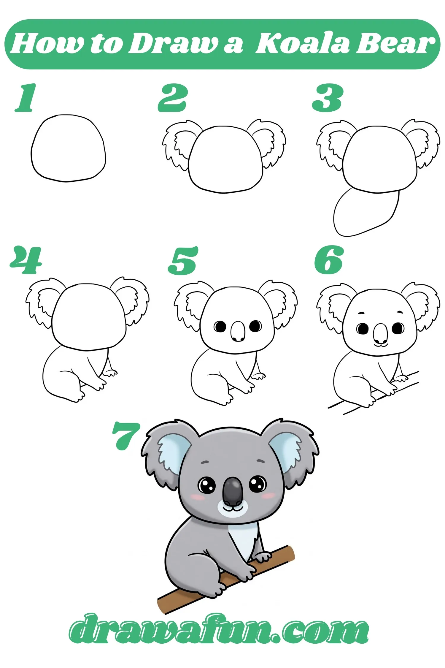 how to draw a koala bear easy step by step tutorial instructions.