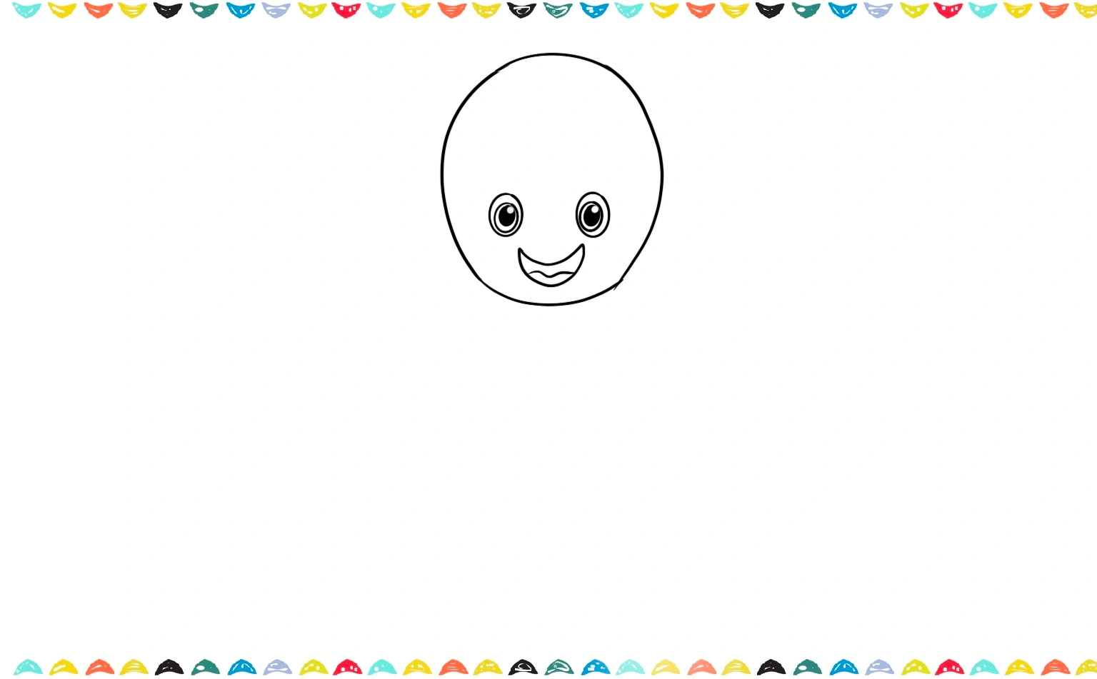 add two large circles for eyes and a wide, curved line for the mouth inside the oval body step 2