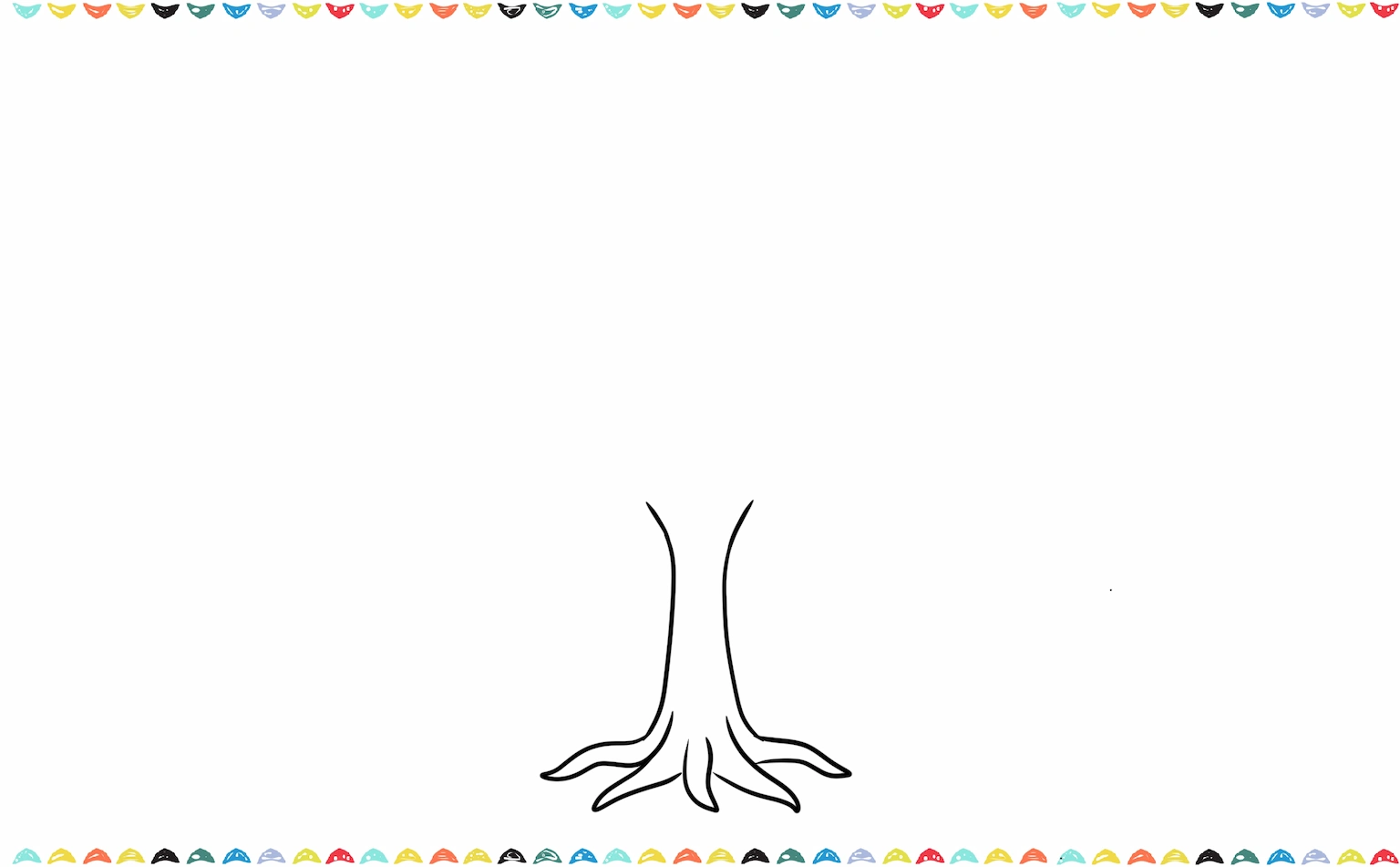 Sketch several curving lines extending from the bottom of the tree trunk for the roots step 2