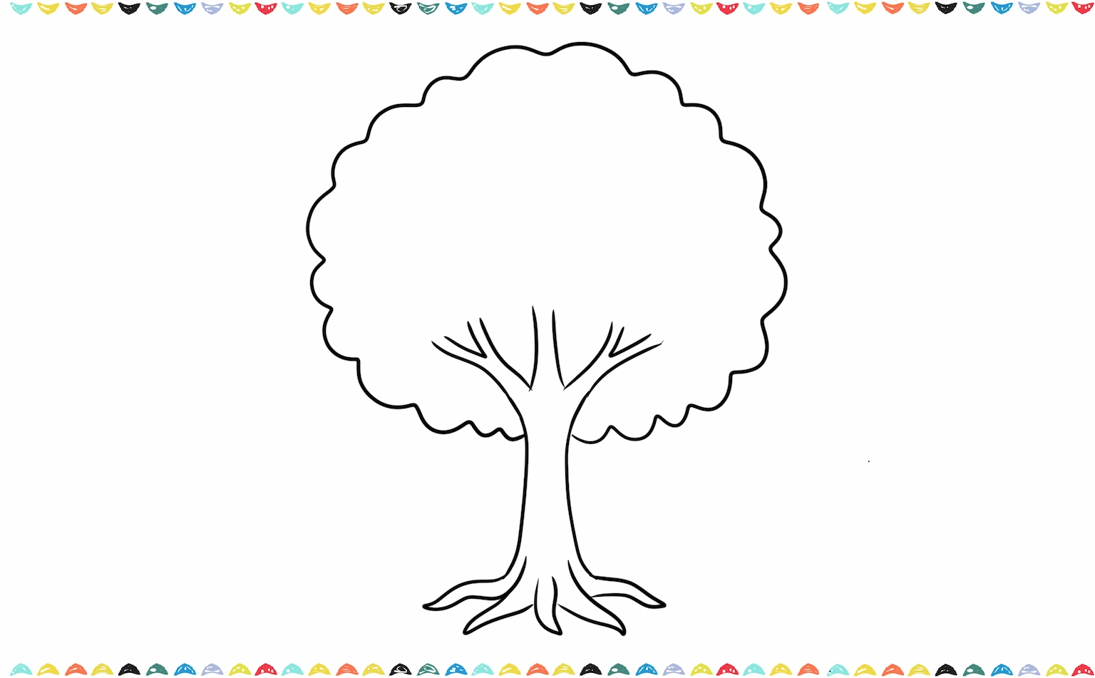 Sketch a large, irregular cloud-like shape above the branches to form the leafy part of the tree step 4