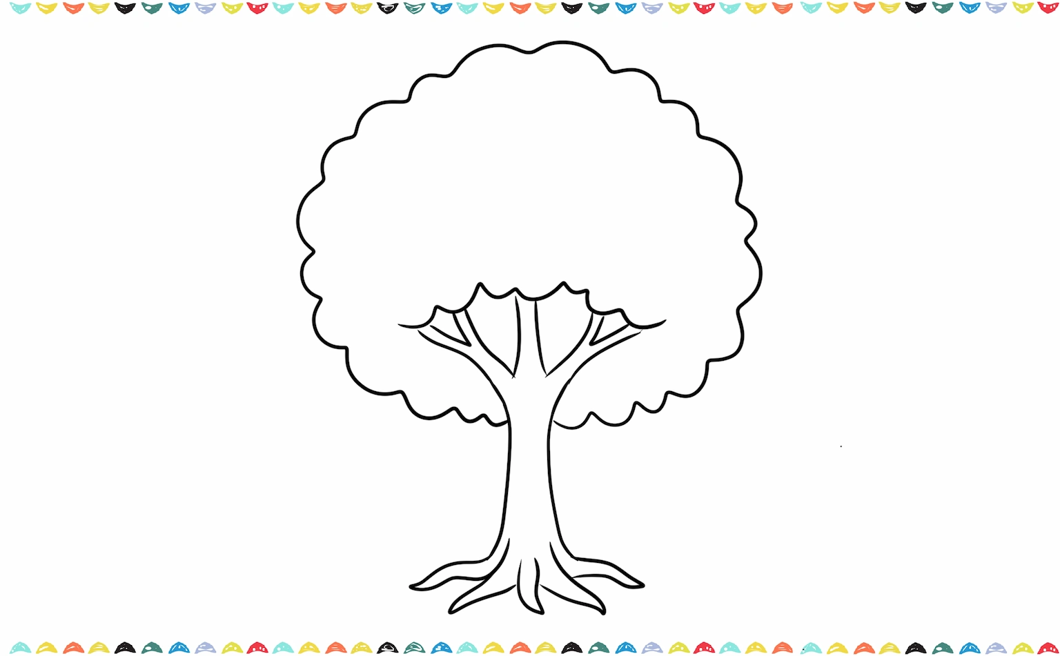 Draw a a smaller horizontal curved line inside the fluffy treetop to show hidden branches step 5