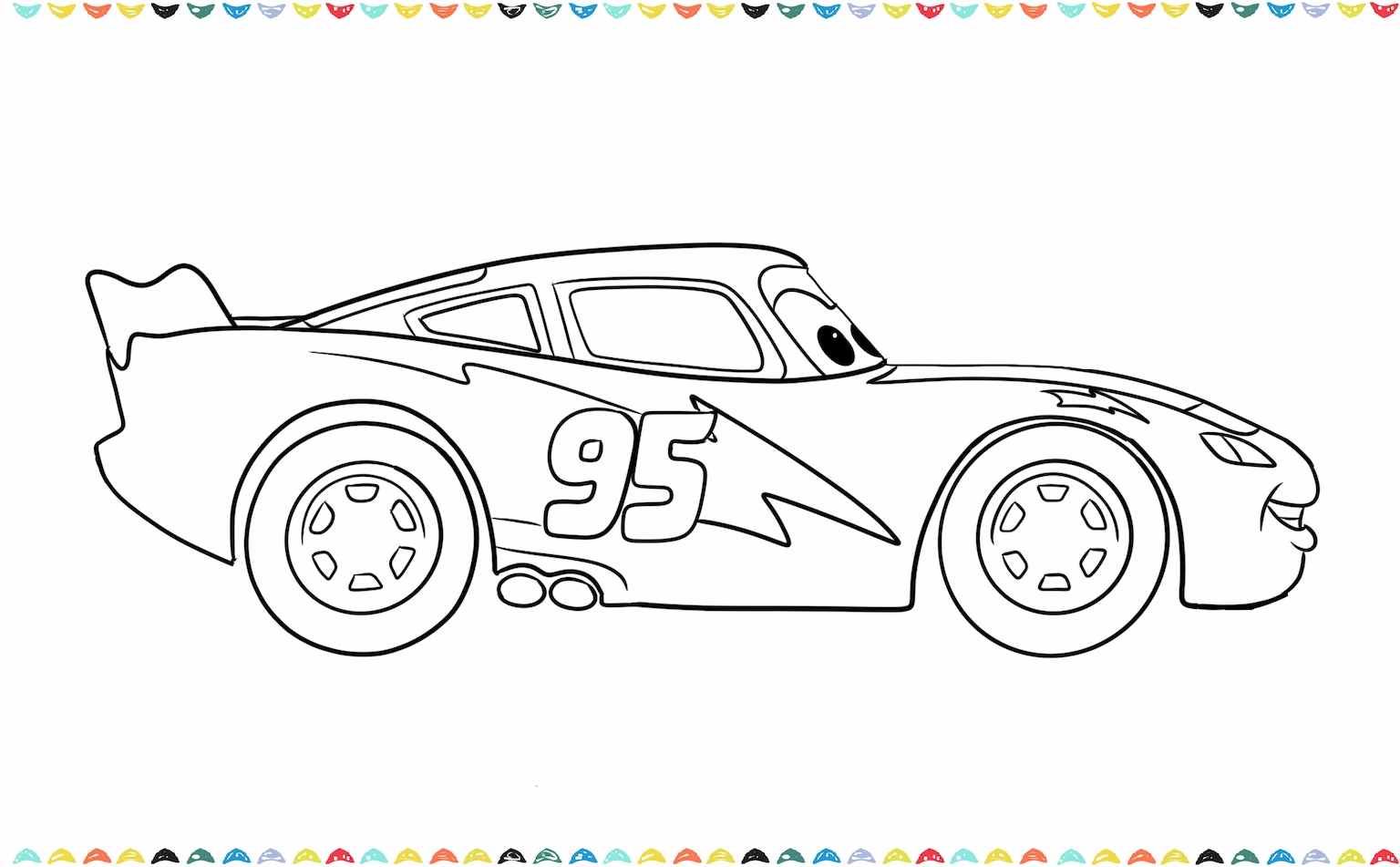 Drawing the thick, zigzag lightning bolt and the bold, tilted number 95 on the side of the car, step 10