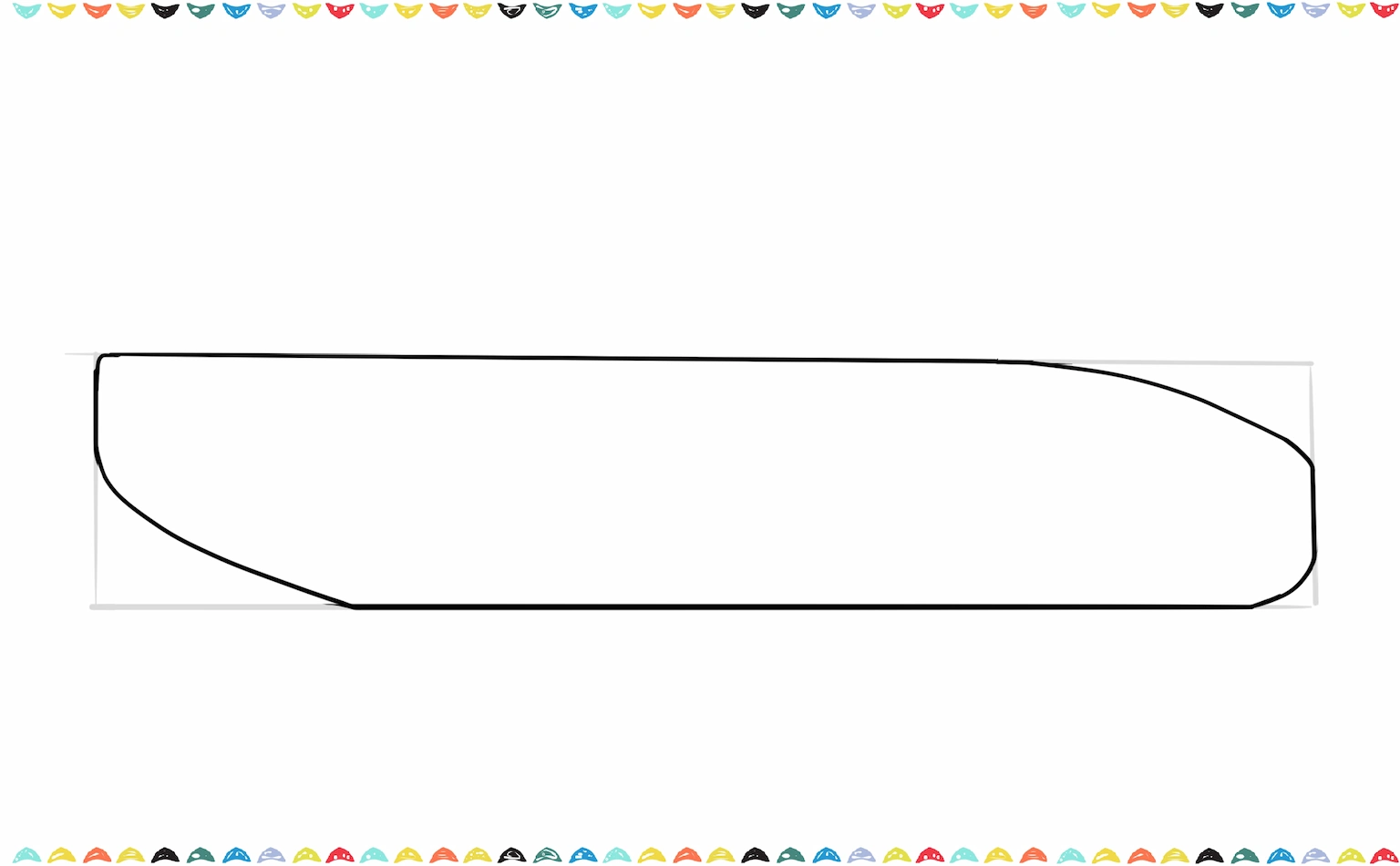 Redraw rectangular box with gently rounded corners to form the basic body shape for Lightning McQueen step 2