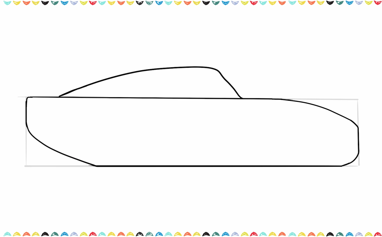 Draw a rounded curved line on the top of the rectangle for Lightning McQueen's roof step 3