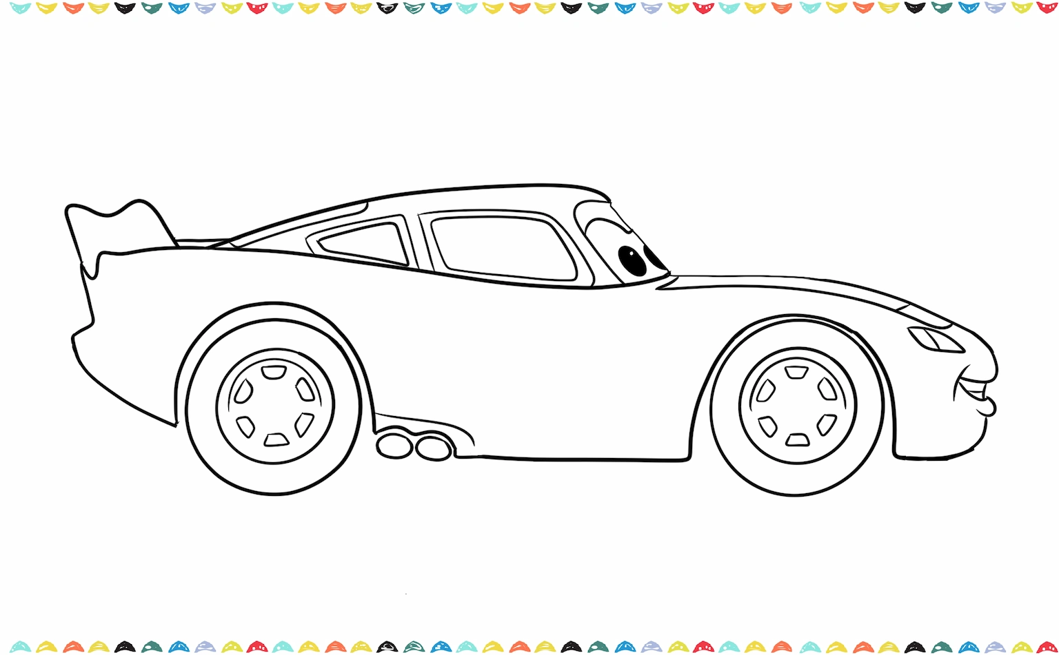 Drawing the headlights and exhaust pipes onto the car for the how to draw Lightning McQueen tutorial step 9