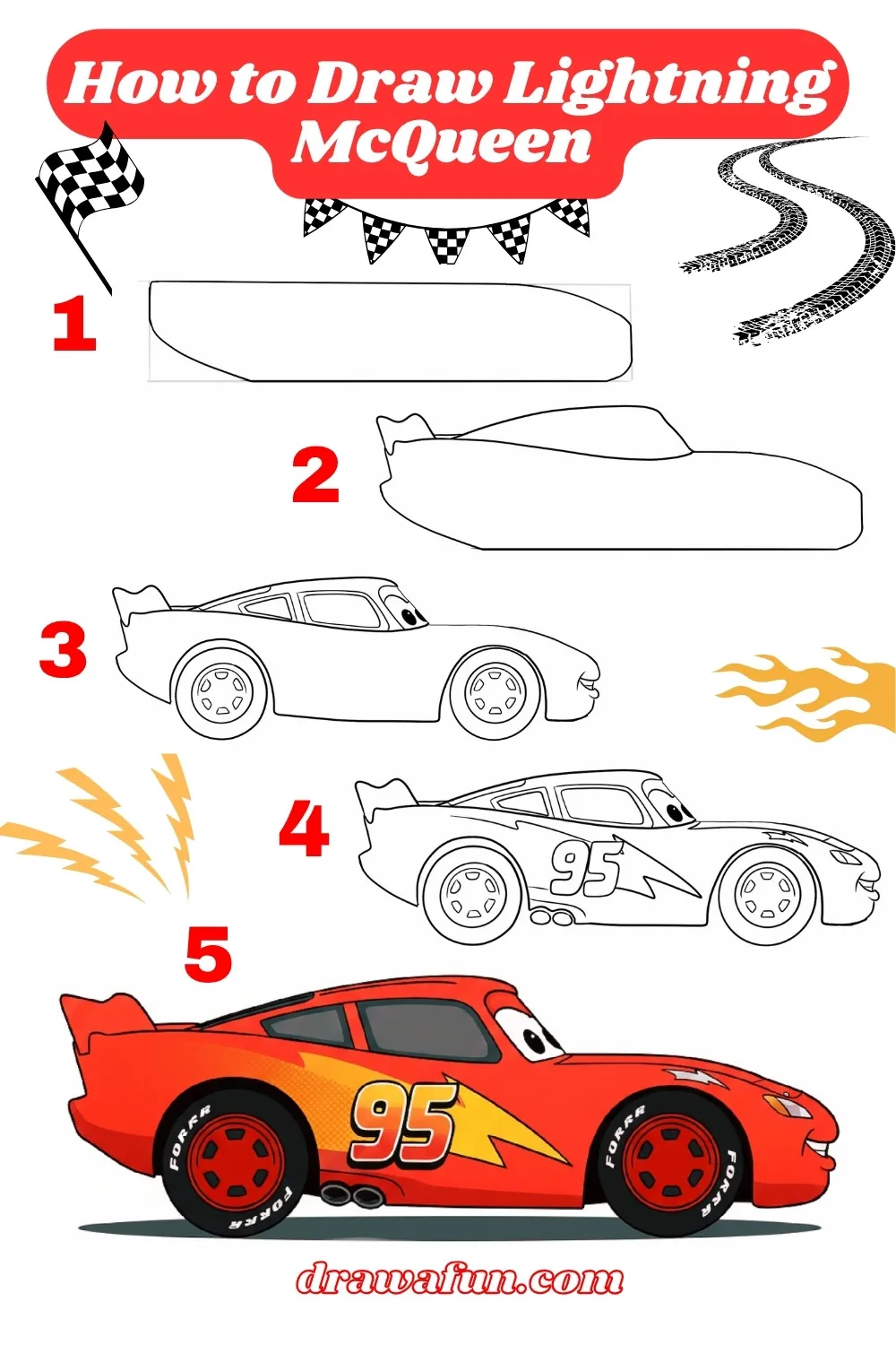 how to draw Lightning McQueen step by step instrcutions