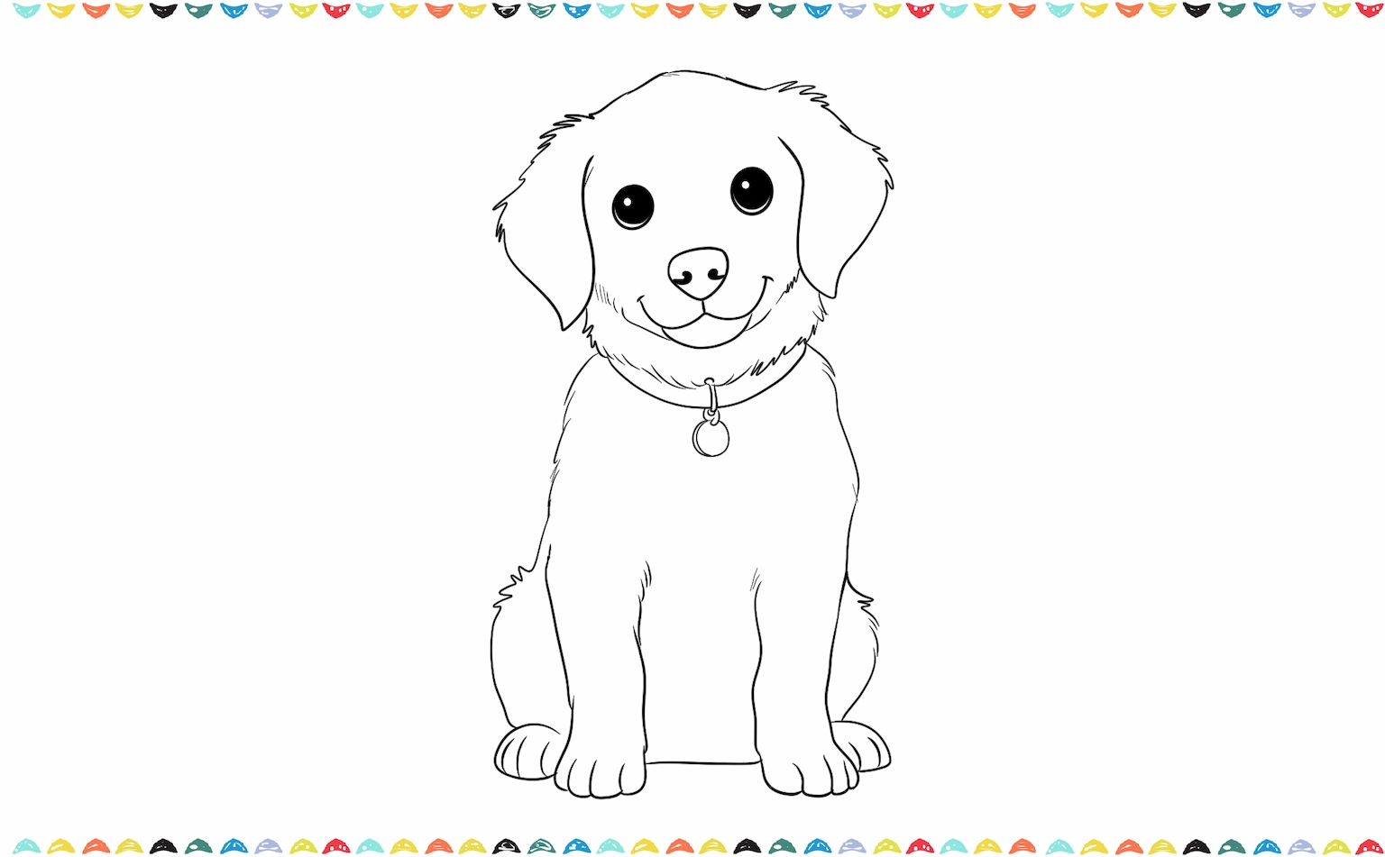 Drawing a collar around the dog's neck and adding a small round tag step 10