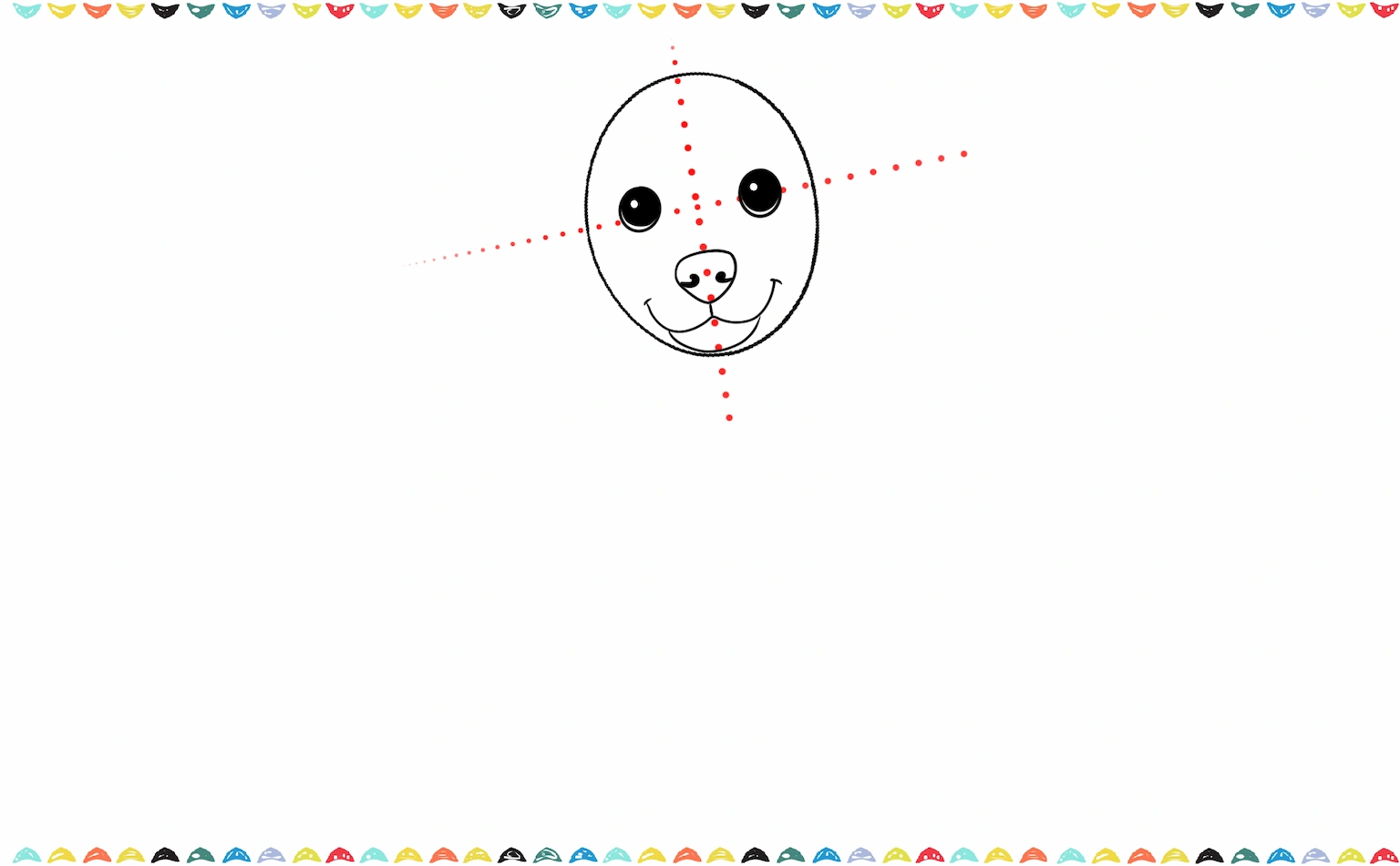 Drawing a short line down from the nose and curving two lines outwards for the dog's mouth and smile step 5