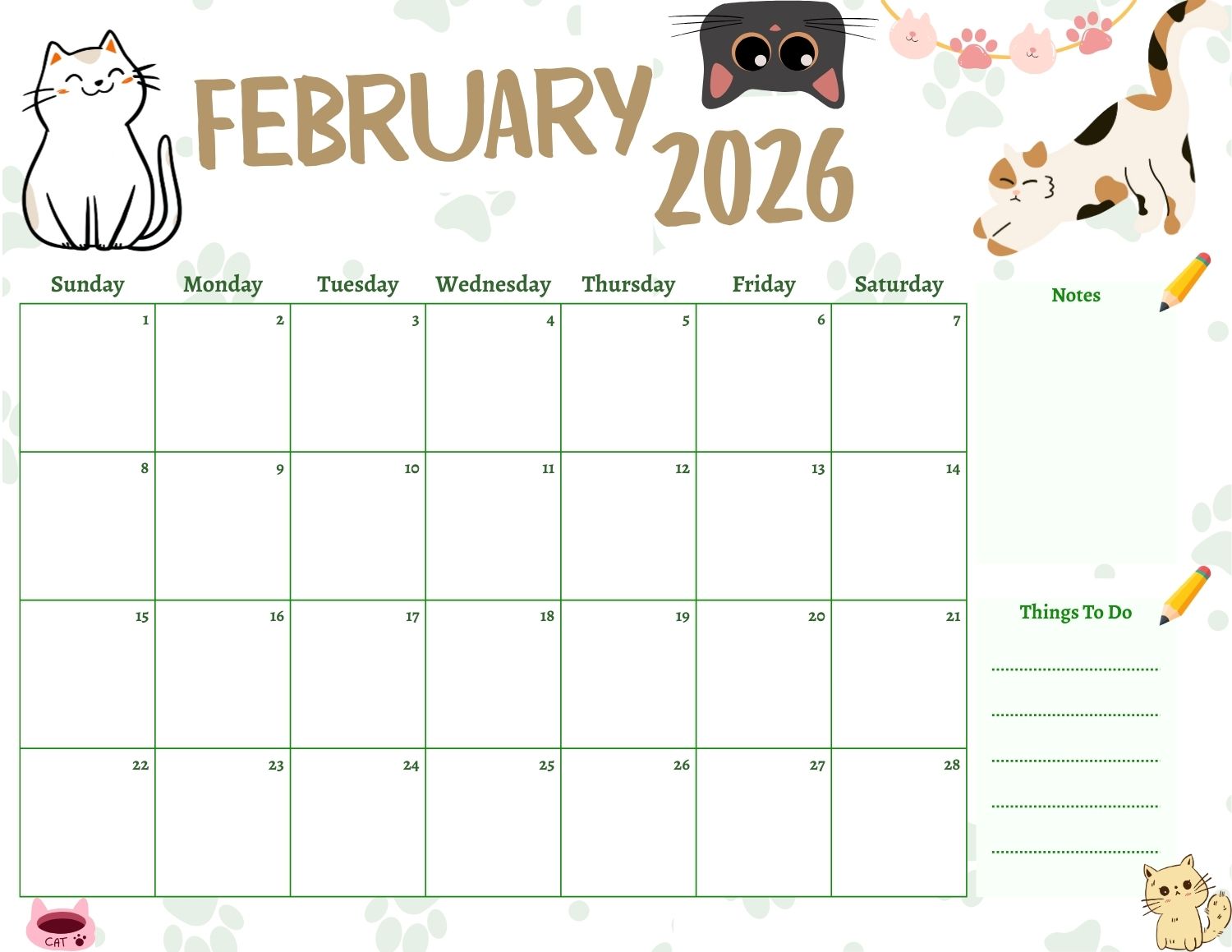 february 2026 cat theme calendar cover image