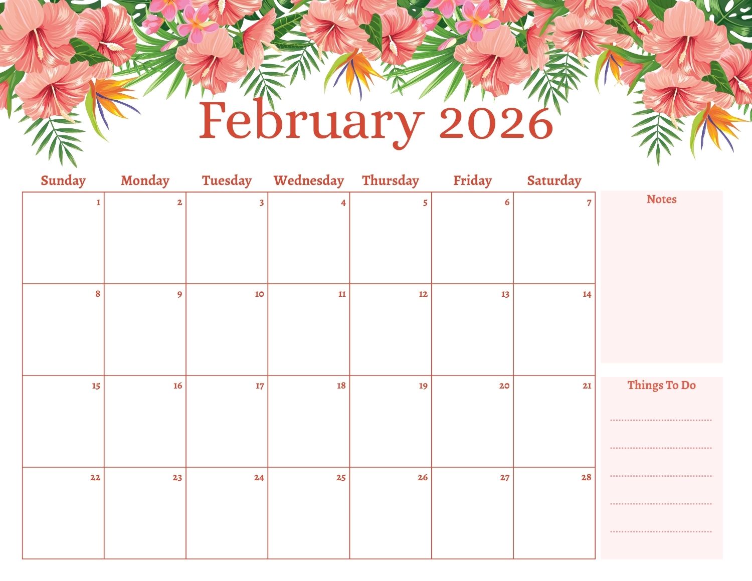 february 2026 hibiscus theme calendar cover image