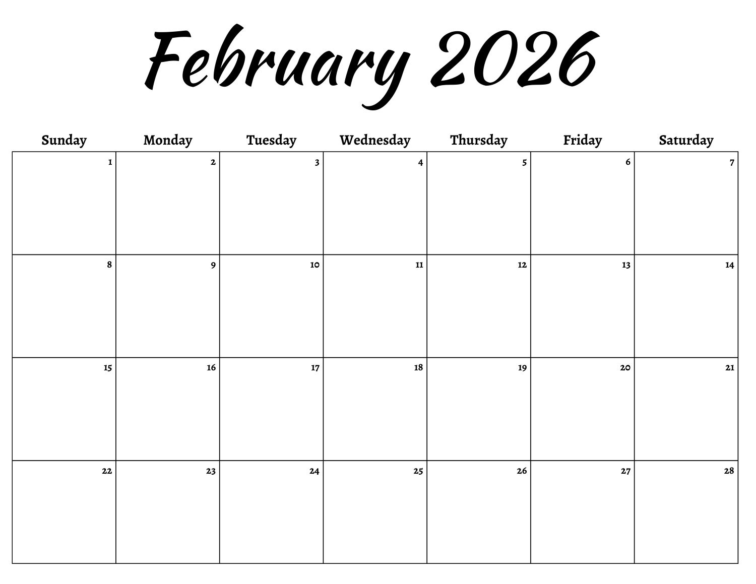 february 2026 blank theme calendar cover image