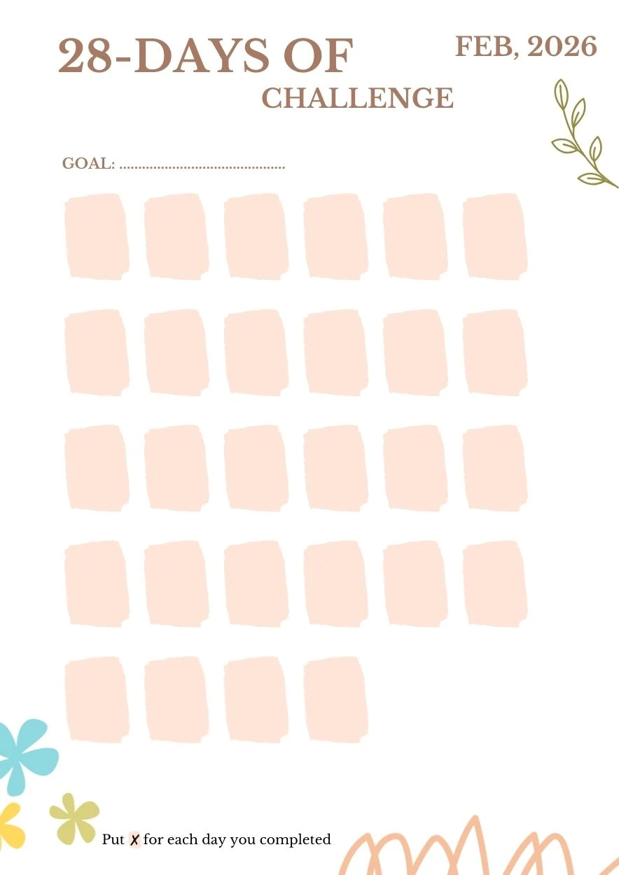 habit tracker 28 days challange february 2026