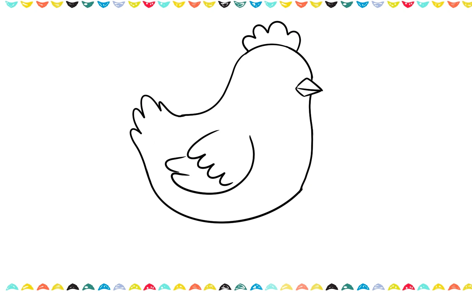 Draw two wings on each side of the chicken sketch step 6