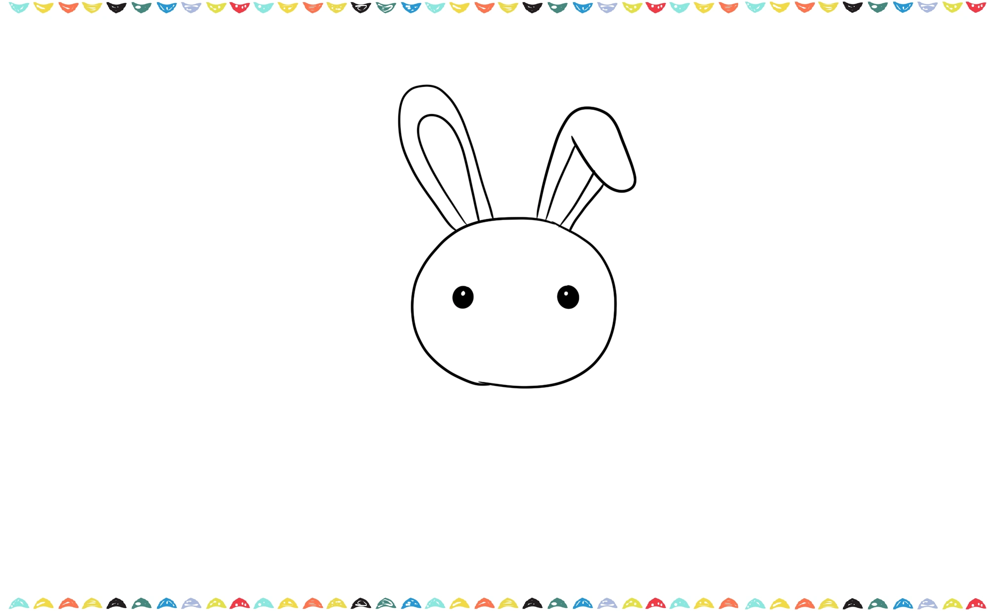 Draw two small, round eyes in the middle of the rabbit's head step 3