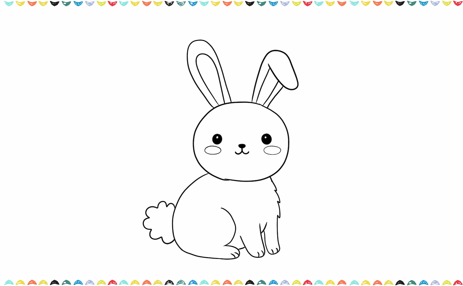 how to draw a cute bunny -At the back of the body, add a small cloud-like shape for the fluffy tail step 9