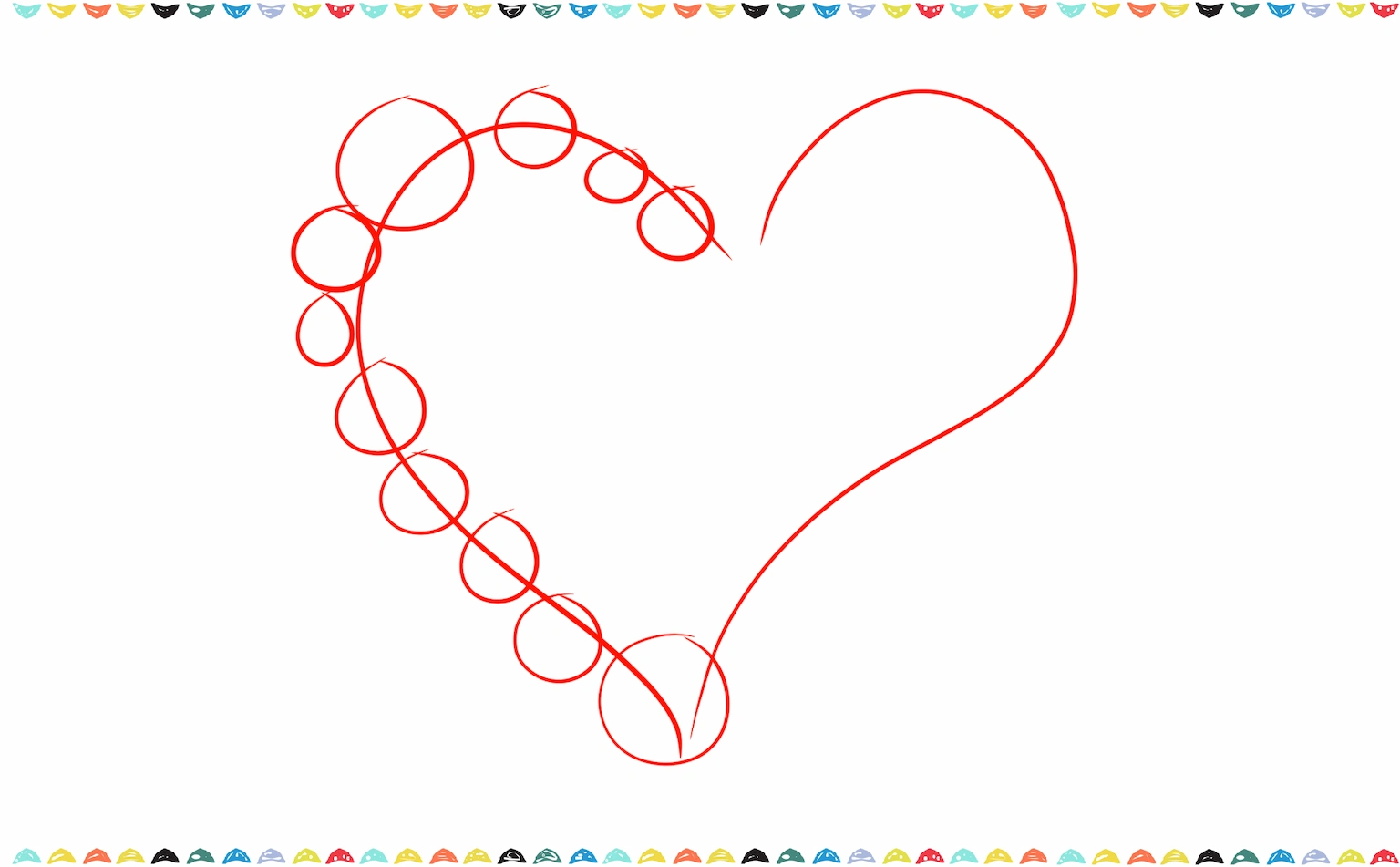 Sketch small circles along one side of the heart. These circles will become flowers step 3