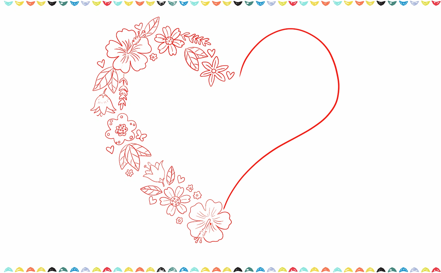 Between the flowers, draw small leaves and tiny hearts step 6