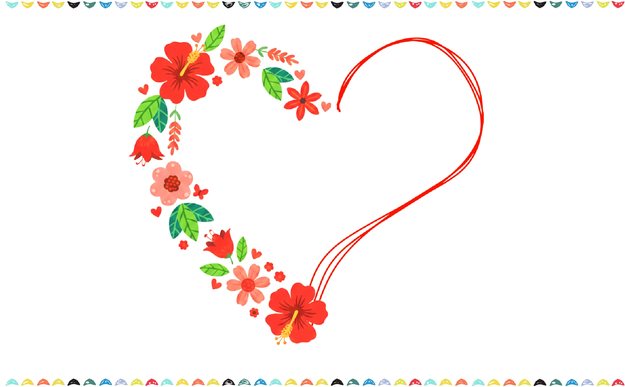 finished and colored drawing of a flower heart step 8