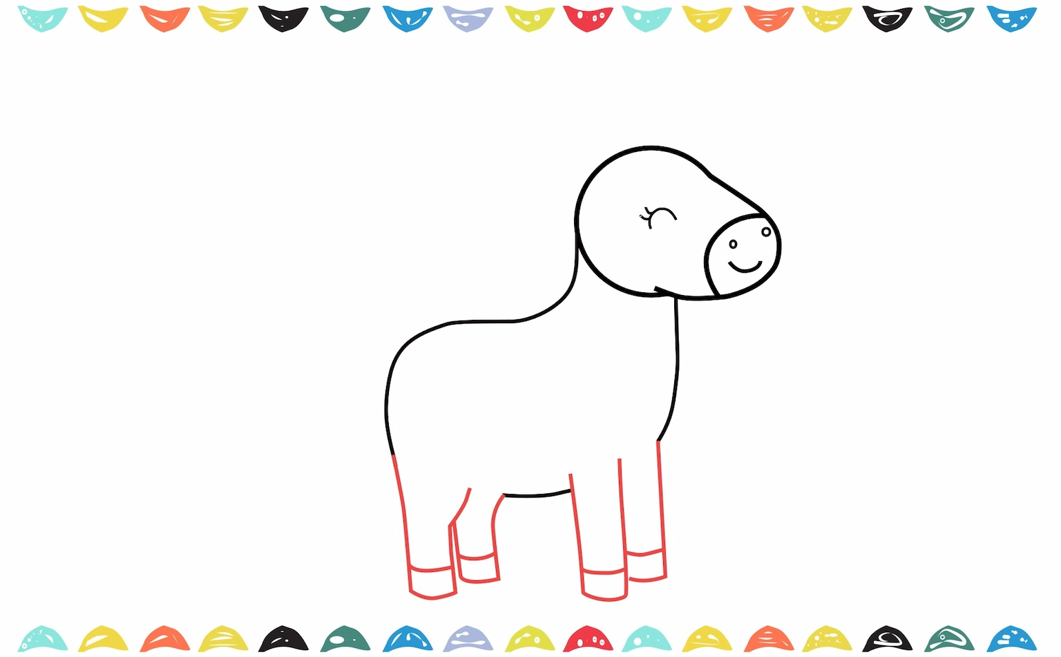 sketch four straight or slightly curved legs for the unicorn step 5