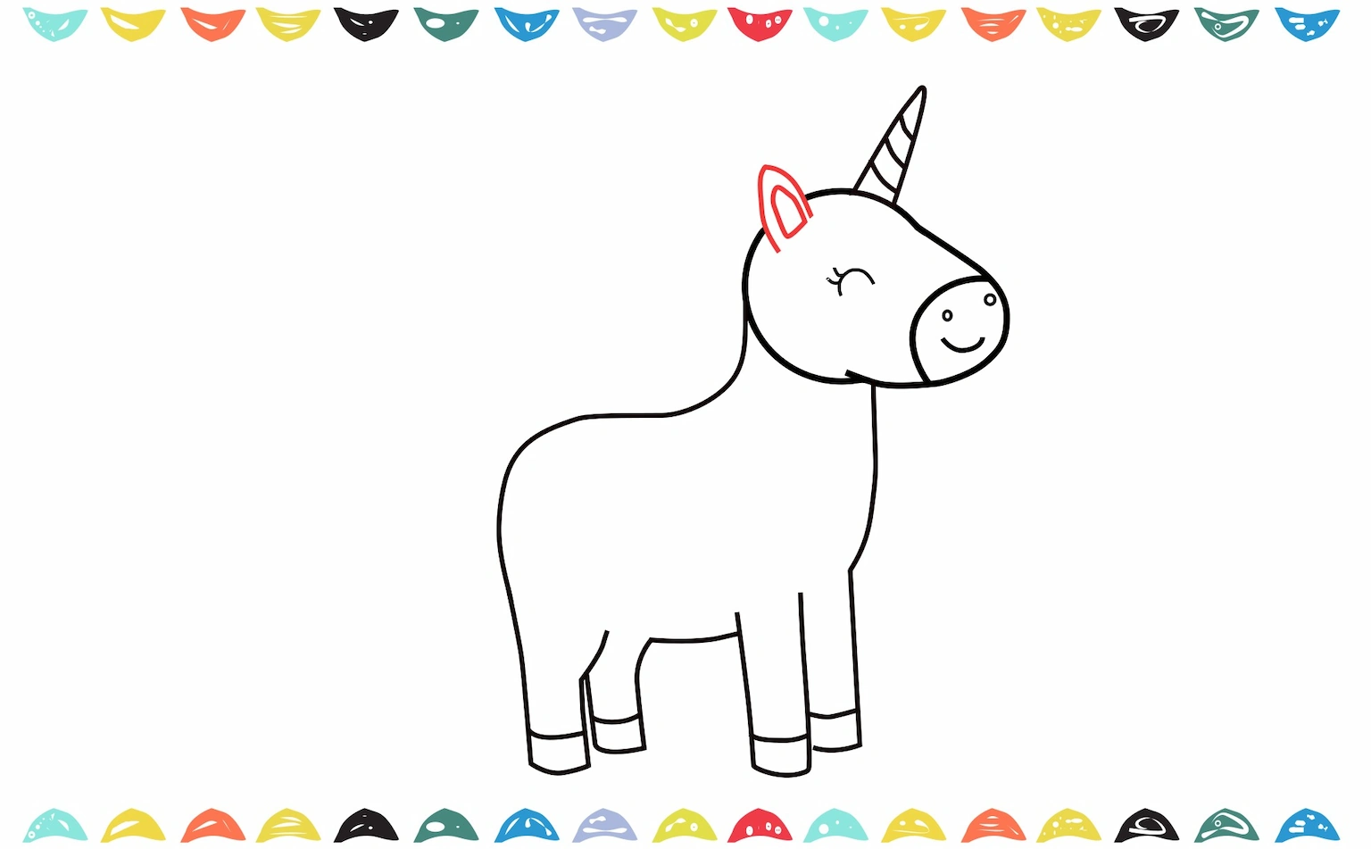 draw an ear on the top of the unicorn's head step 7