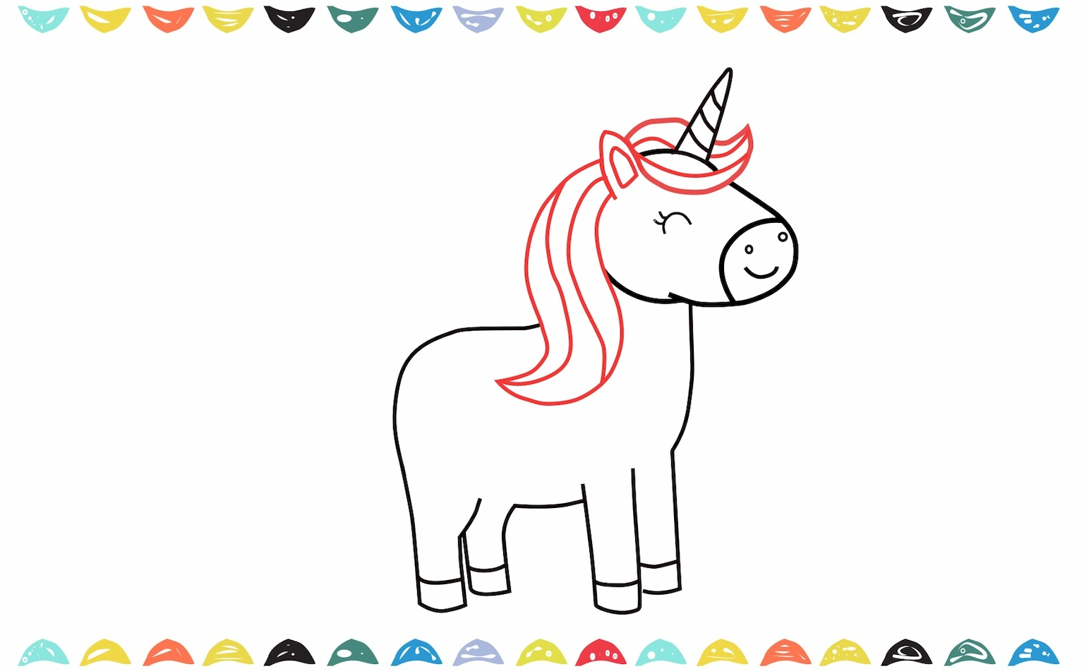 draw wavy lines flowing down the unicorn’s neck for the mane step 8