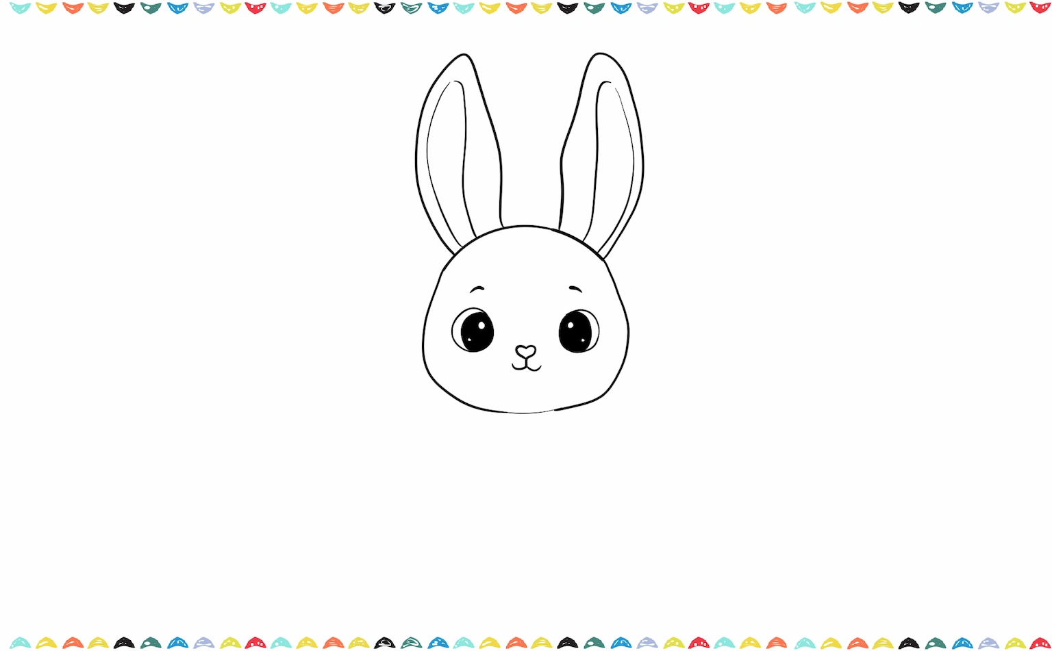 Add two big round eyes add small white circles inside the eyes for sparkle. Draw a tiny triangle nose and a small curved mouth below it step 4