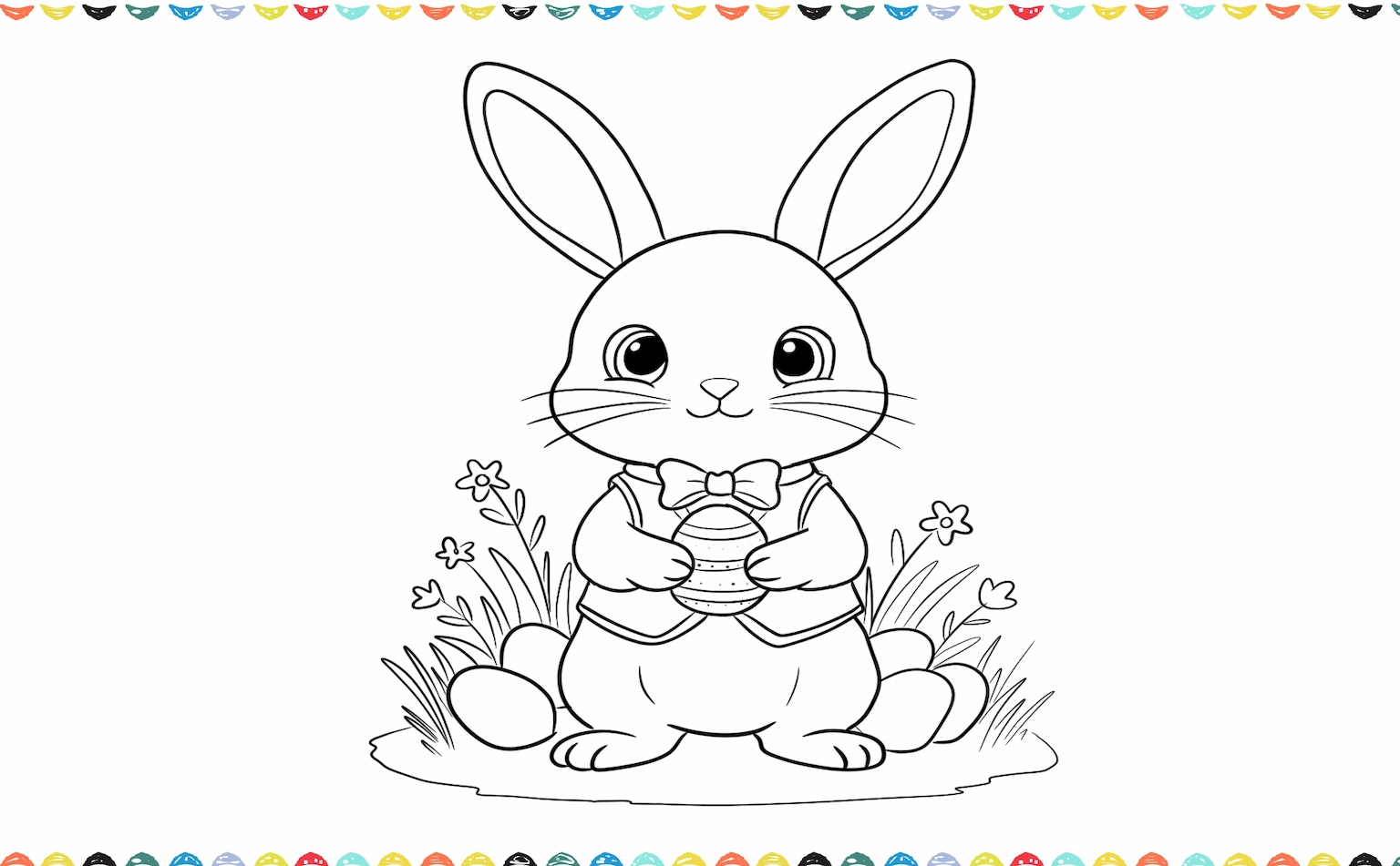 Add short curved lines to show grass add extra Easter eggs around the bunny step 11