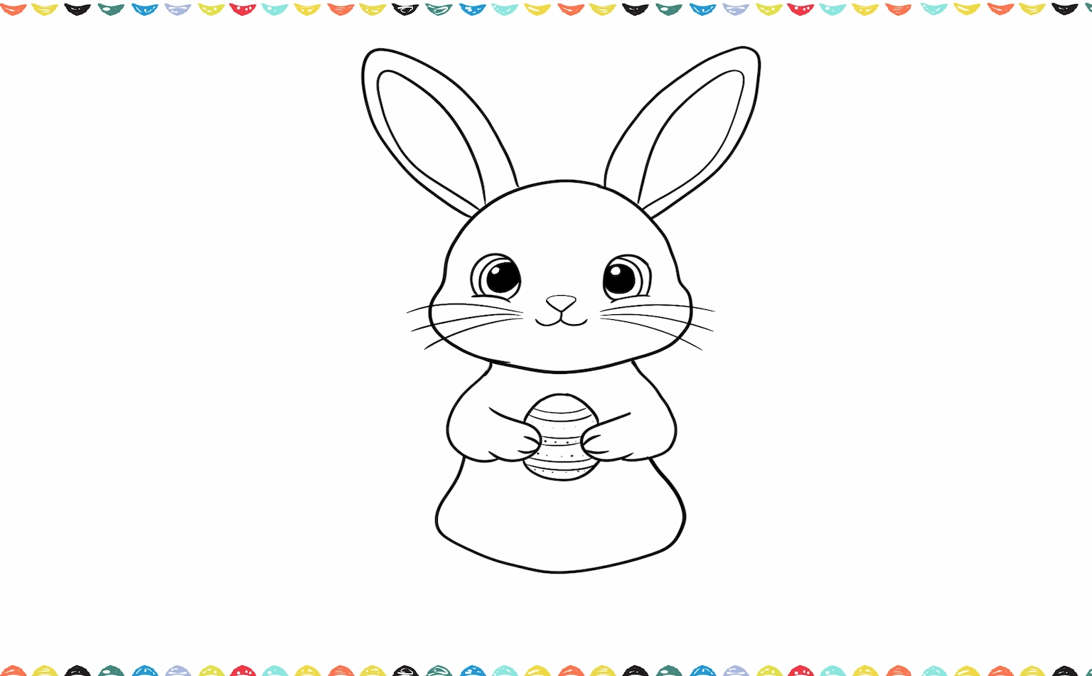 Between the bunny’s hands, draw a large ovals for the Easter egg step 8