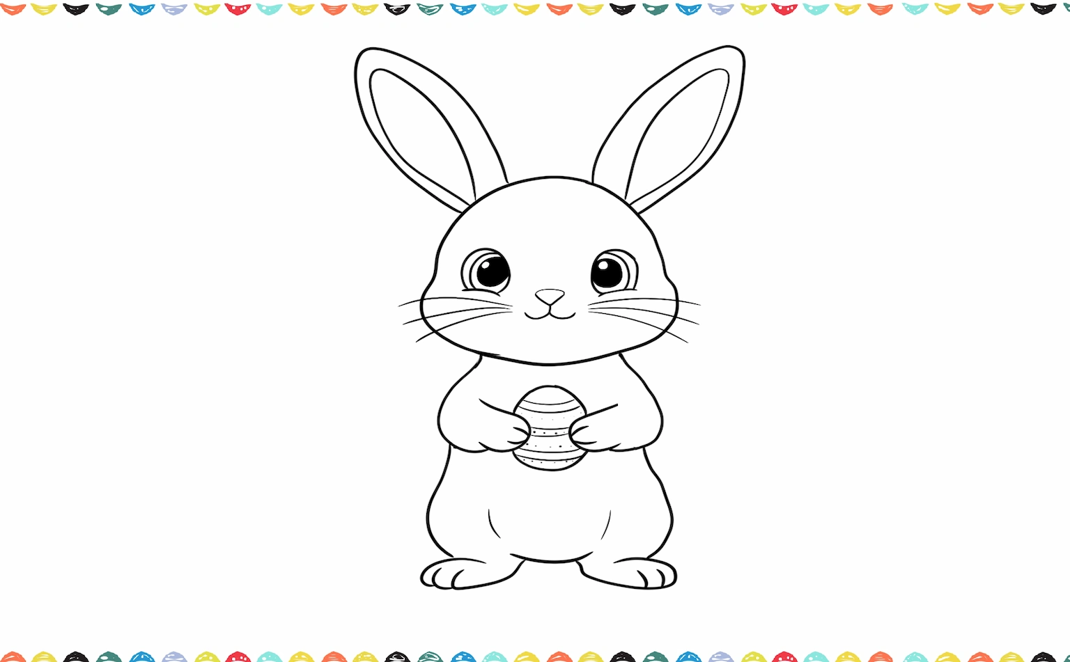 At the bottom of the easter bunny's body, sketch two short legs with small toe lines step 9