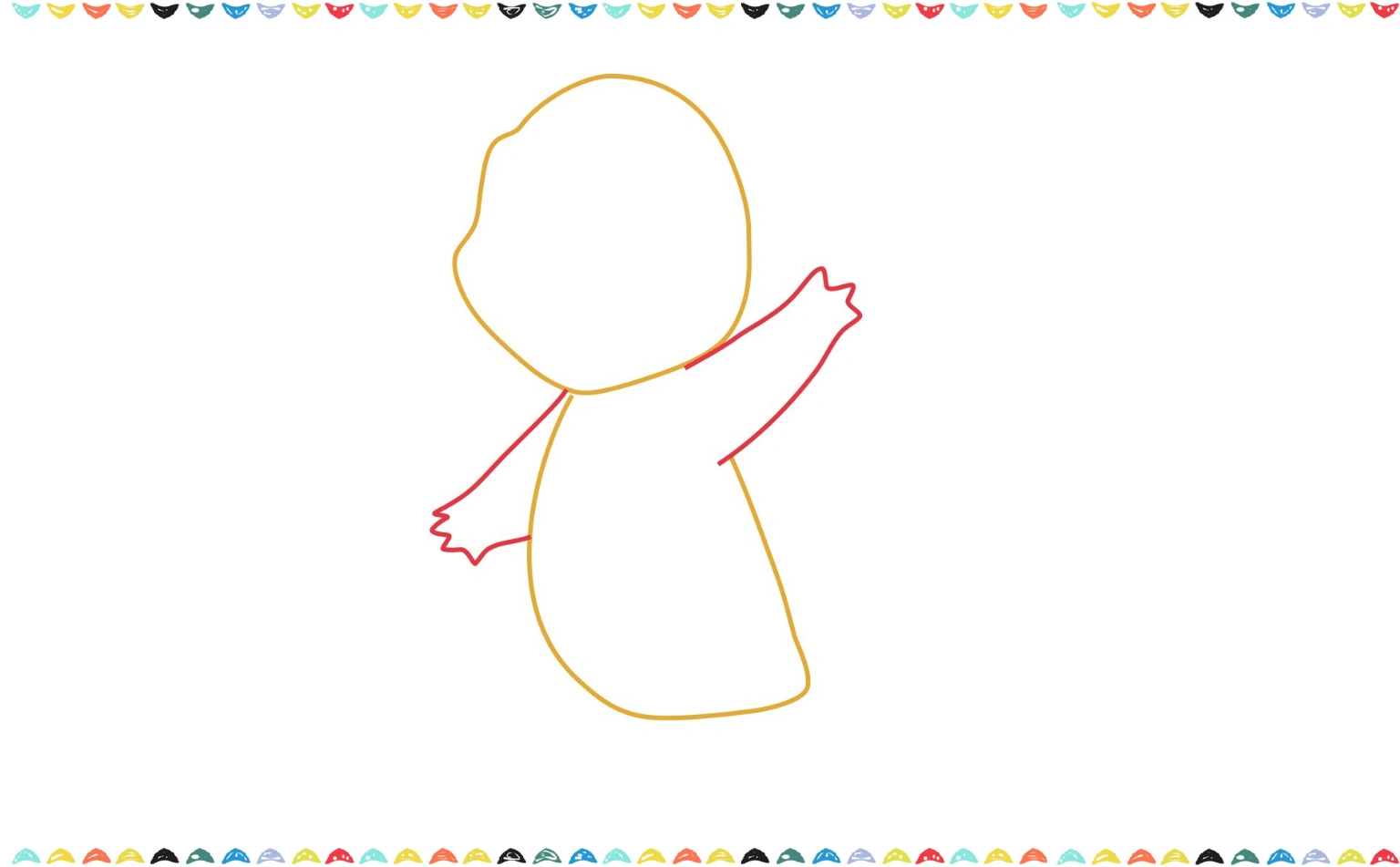 draw two small, curved arms on the sides of the body with three tiny triangular fingers on each hand step 4