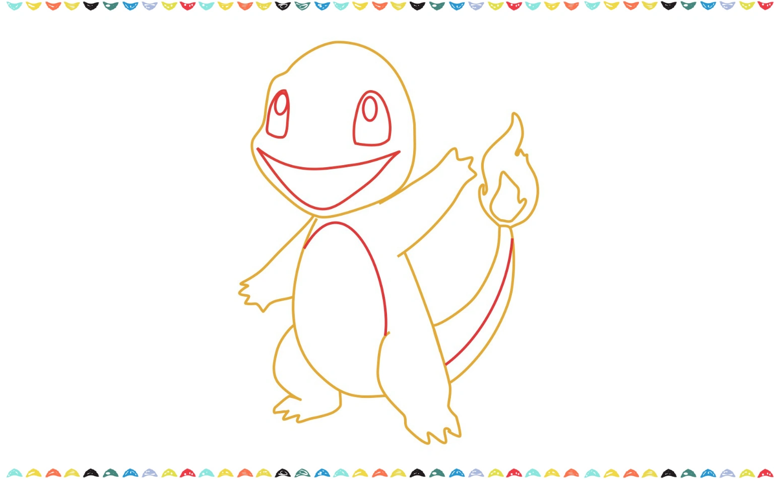 Add facial fetarures to the easy charmander drawing step 8