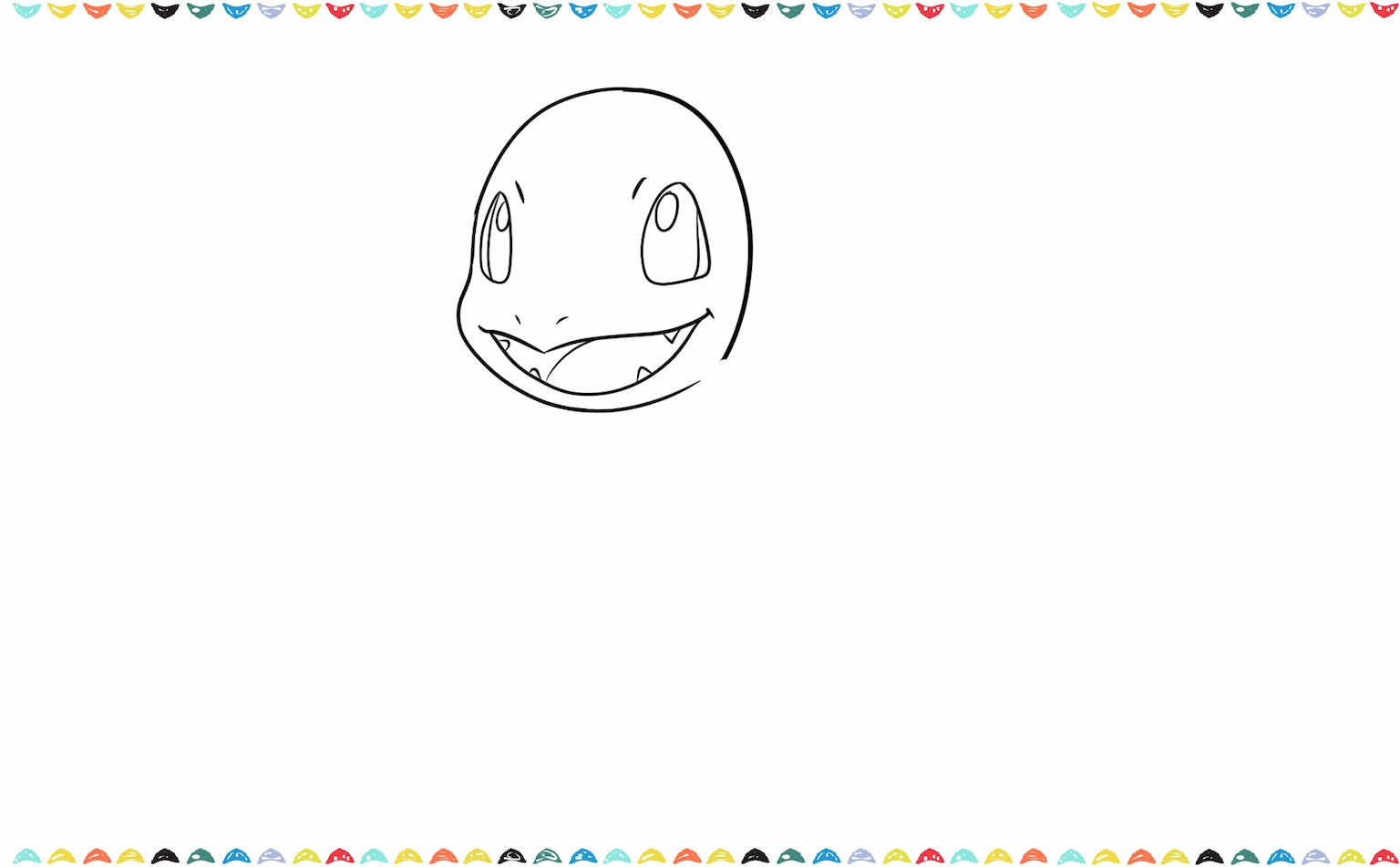 Draw a curved line for the nose and a wide smiling mouth for Charmandr sketch step 3