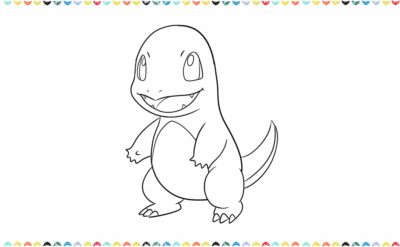 Add a long curved and gently upward tail from the back of the charmander step 8