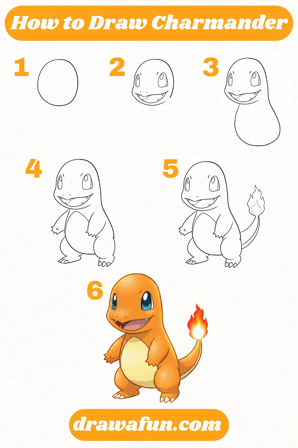 how to draw charmander step by step instructions
