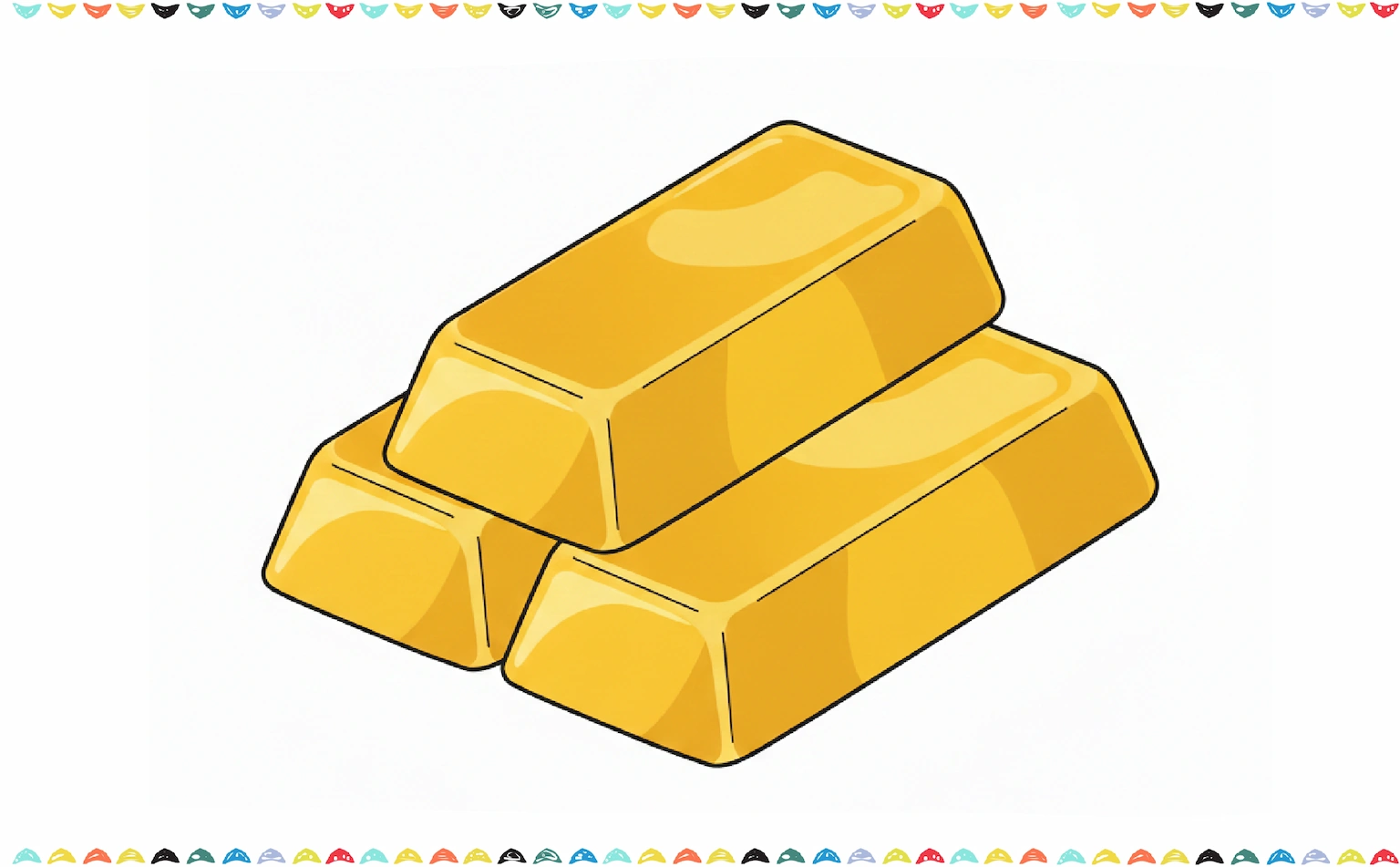 Finished and colored drawing of gold bars step 8