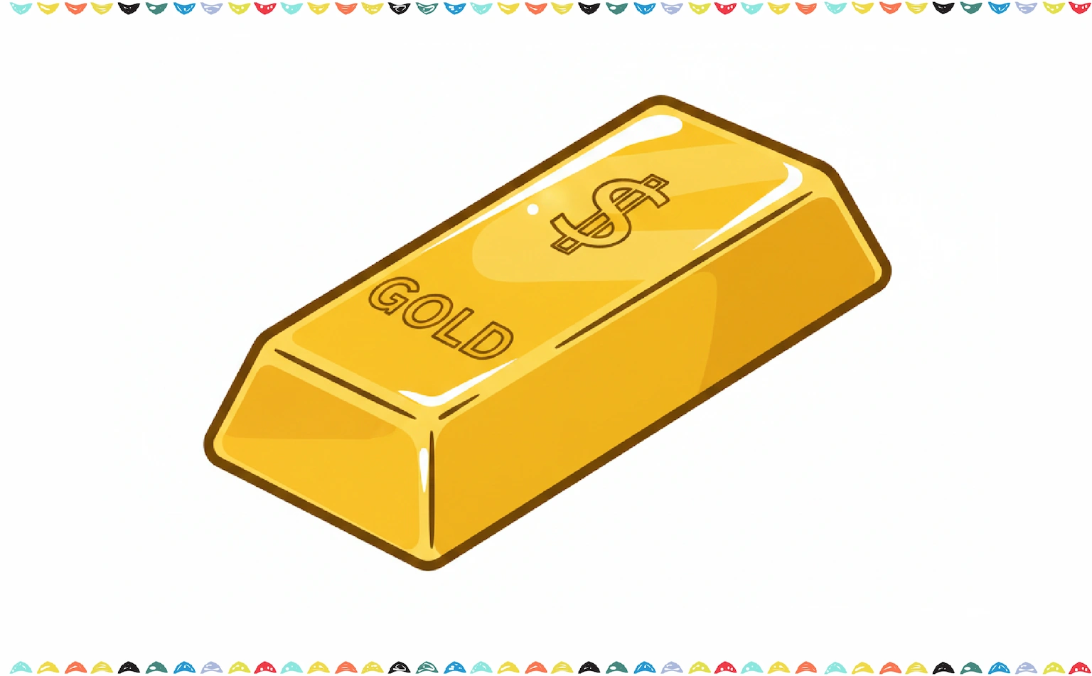 Finished colored drawing of gold bar - Add a bright yellow base color to the top surface and a darker orange shade to the side panels of the gold bar - step 7