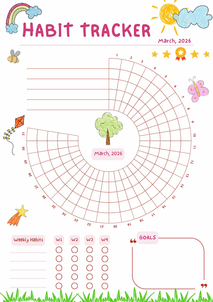 March 2026 Monthly Habit Tracker PDF