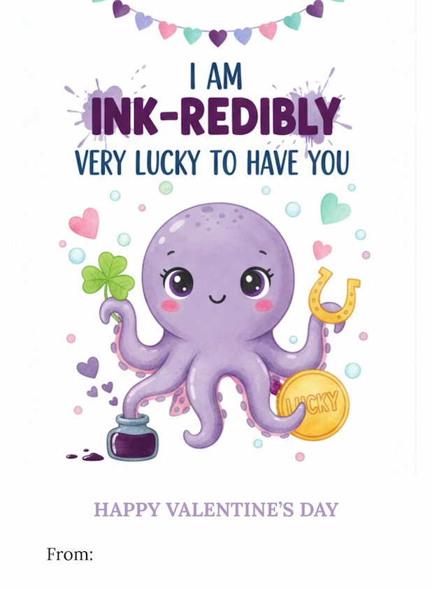 Octopus Theme Valentine’s Day Cards 