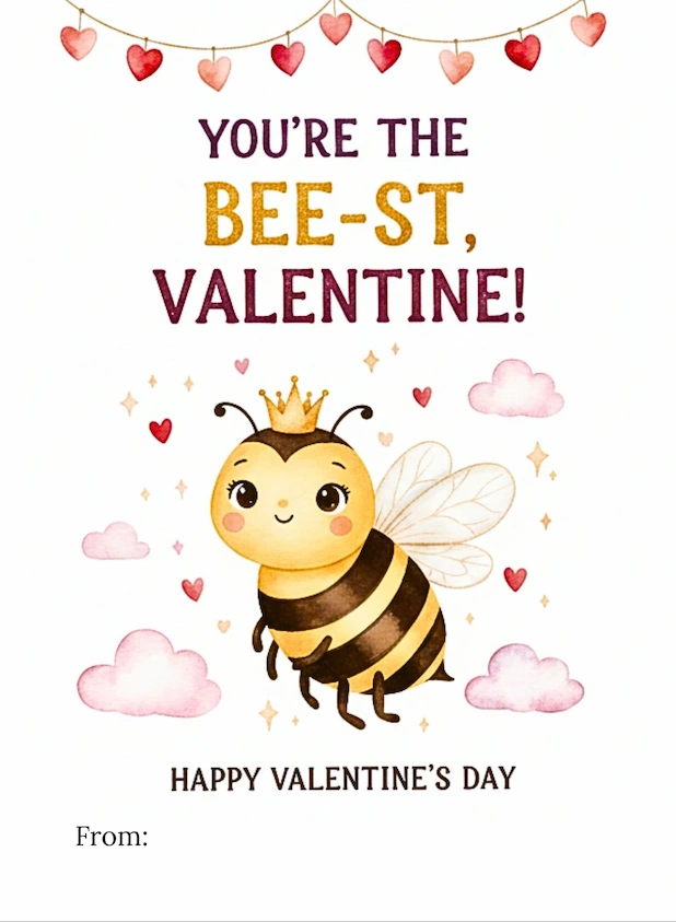 Bee Theme Valentine’s Day Card
